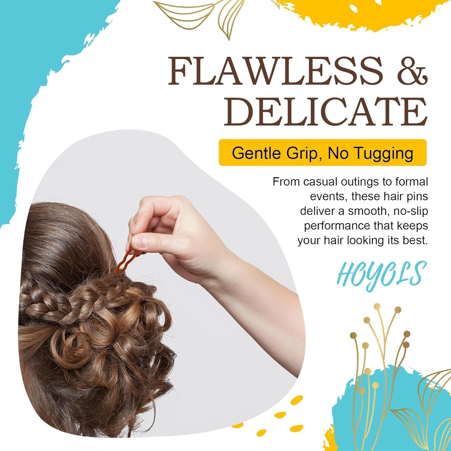 HOYOLS 12 PCS Brown French Hair Pins for Women, 3.5 Inch U Shaped Hair Sticks for Chignon Buns, French Twist Fork Pins Clips, Hairpins for Styling & Updos Hair Accessories - Black image number 4