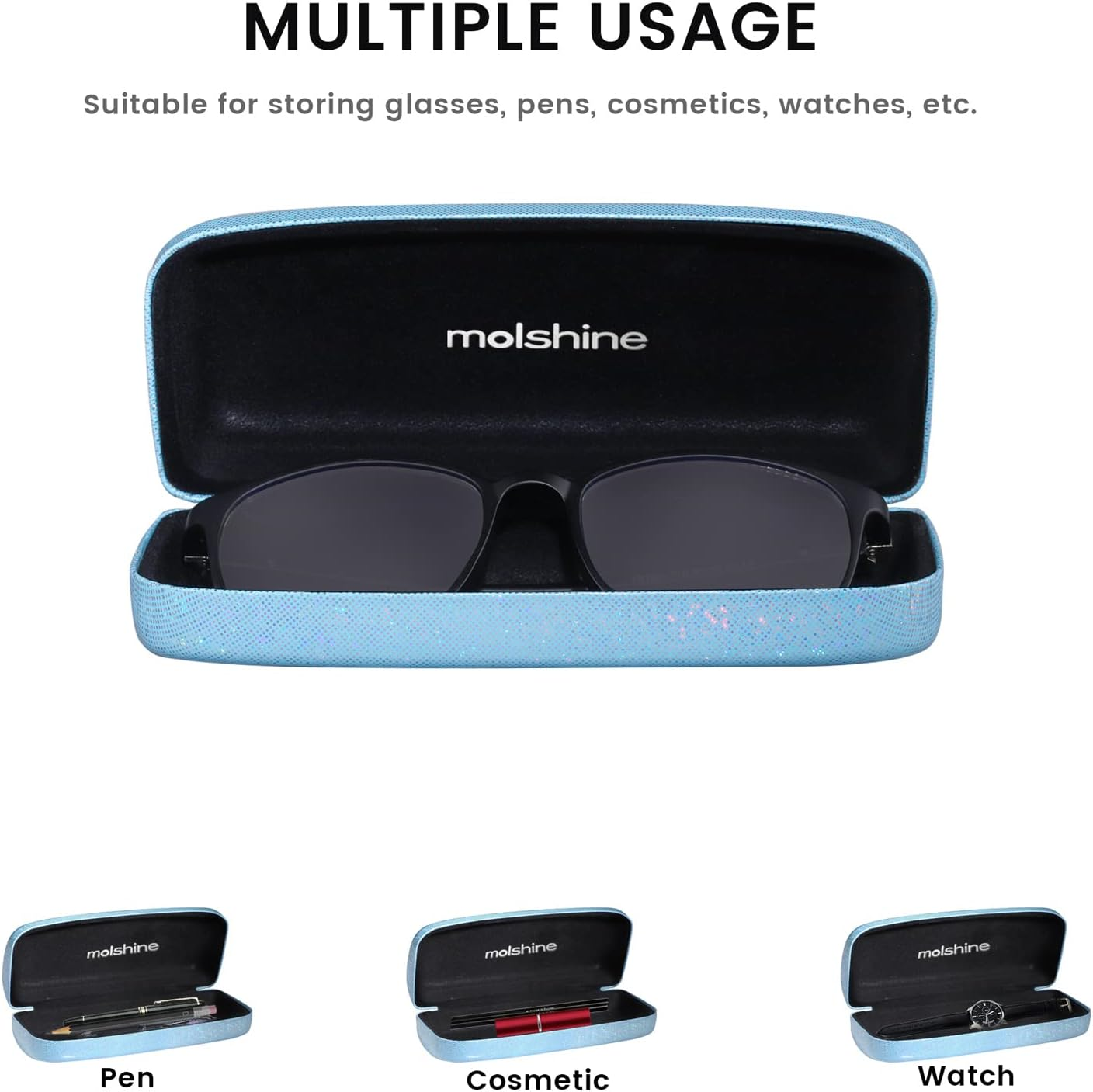 Molshine 2 Pieces Hard Shell Glasses Case,Laser Eyeglasses Case for Women or Men Small Sunglasses