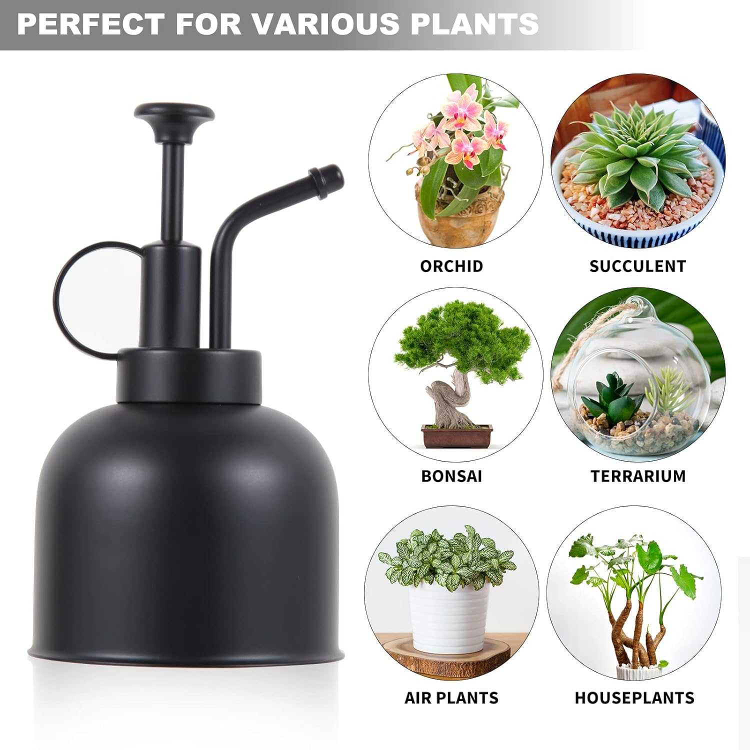 Plant Mister Spray Bottle, Metal Stainless Steel Plant Sprayer Mister, Small Watering Can Plant Spritzer with Top Pump for Indoor House Air Plants Succulents Outdoor Garden Decorative(Matte Black) image number 3