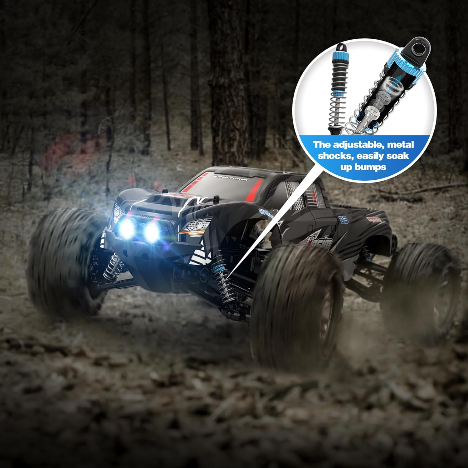 Hosim RC Cars, 1:10 Scale 48+ KMH Remote Control Car for Adults Boys, 4X4 Off-Road RC Truck with Headlights, All Terrains Waterproof Hobby Grade Large Fast Racing Toy Gift Monster Trucks image number 2