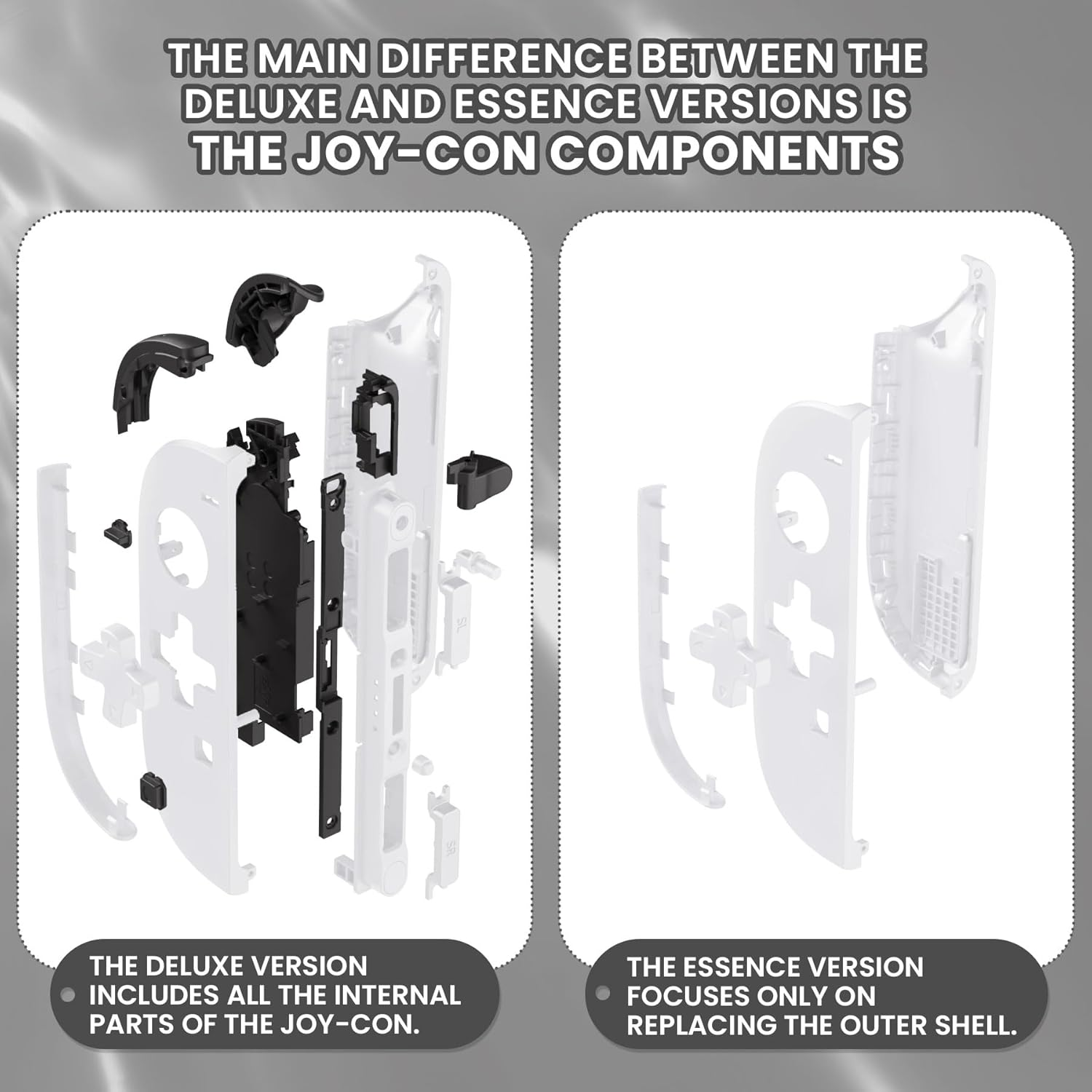 Extremerate DIY Replacement Shell (D-Pad Ver) Buttons for Joycon 2, Custom Full Set Housing + Decorative Strips + Middle Bracket + Buttons for Nintendo Switch 2 Controller - Deluxe Version - White - Clear image number 7