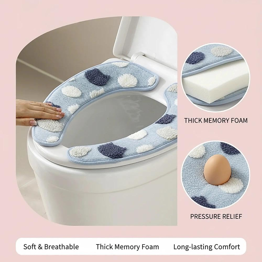 Plush Padded Toilet Seat Cover with TPR Adhesive for Comfort and Insulation, 40.6X17.0 Cm, Compatible with Most Standard Toilet Seats, Blue, Unron image number 2