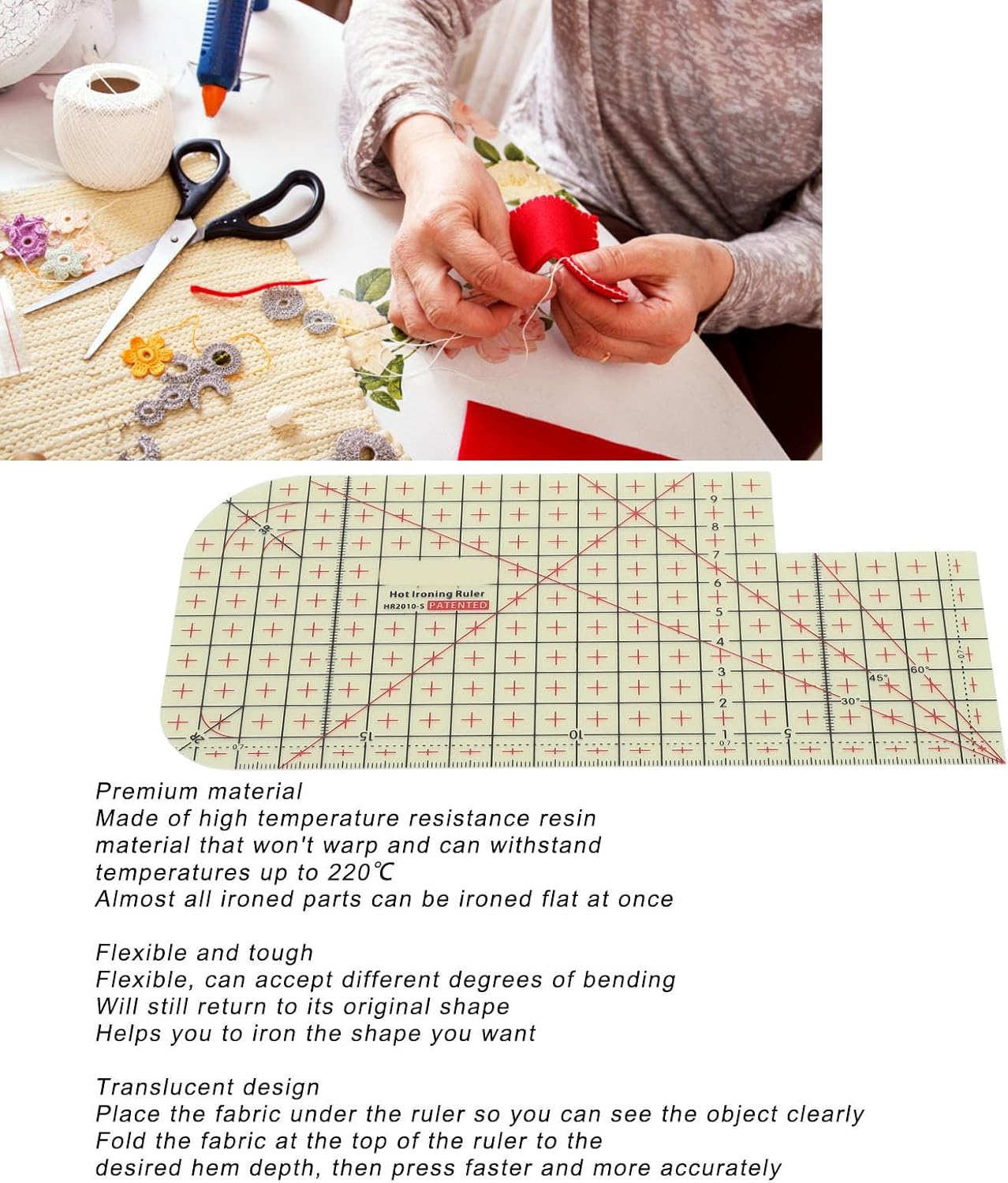 Hot Hem Ruler, Heat Sewing Ironing Ruler Resin for Sewing (HR2010-5) image number 6