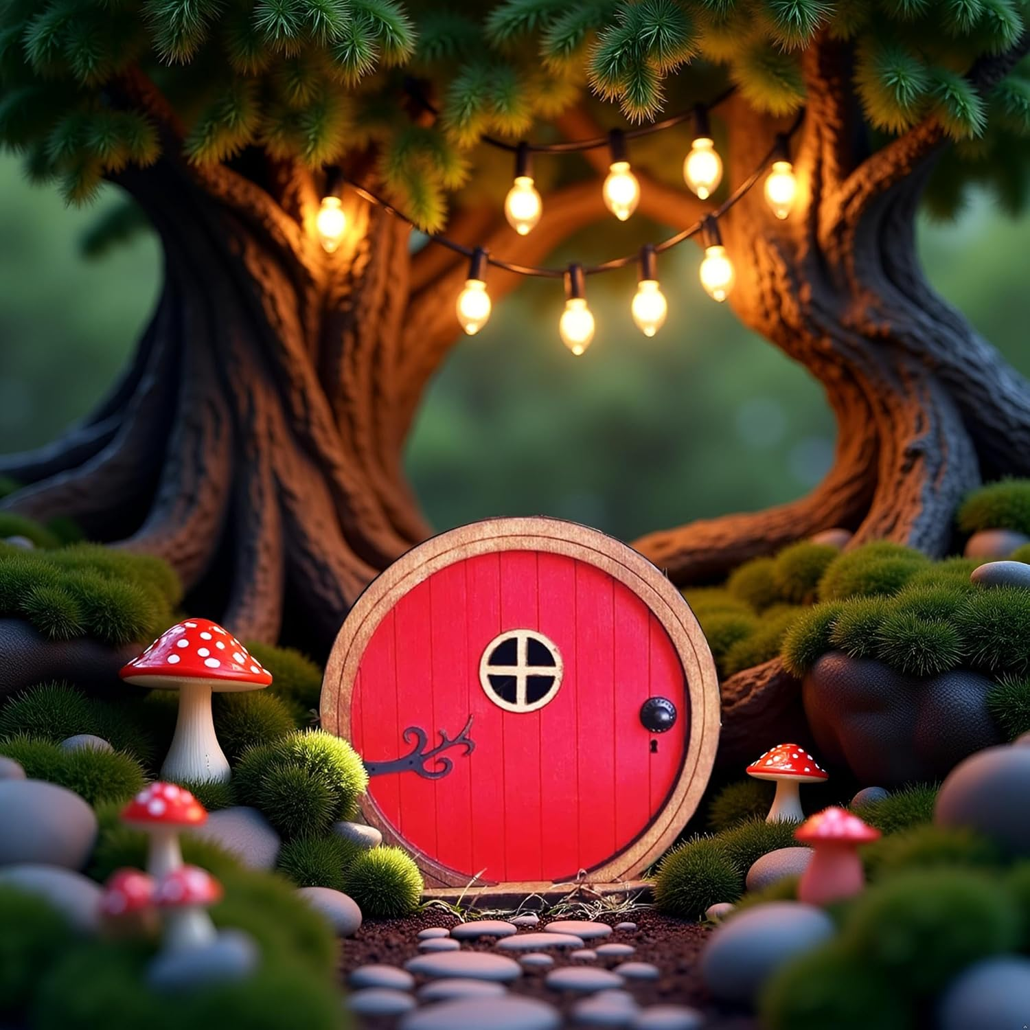 1Pc Red Fairy Garden Door for Tree, Fairy Doors for Trees Outdoor and Tree Trunk, Mini Fairy Garden Sculpture Lawn Ornament Decor, Fairytales Door Decoration，Garden Miniatures image number 4