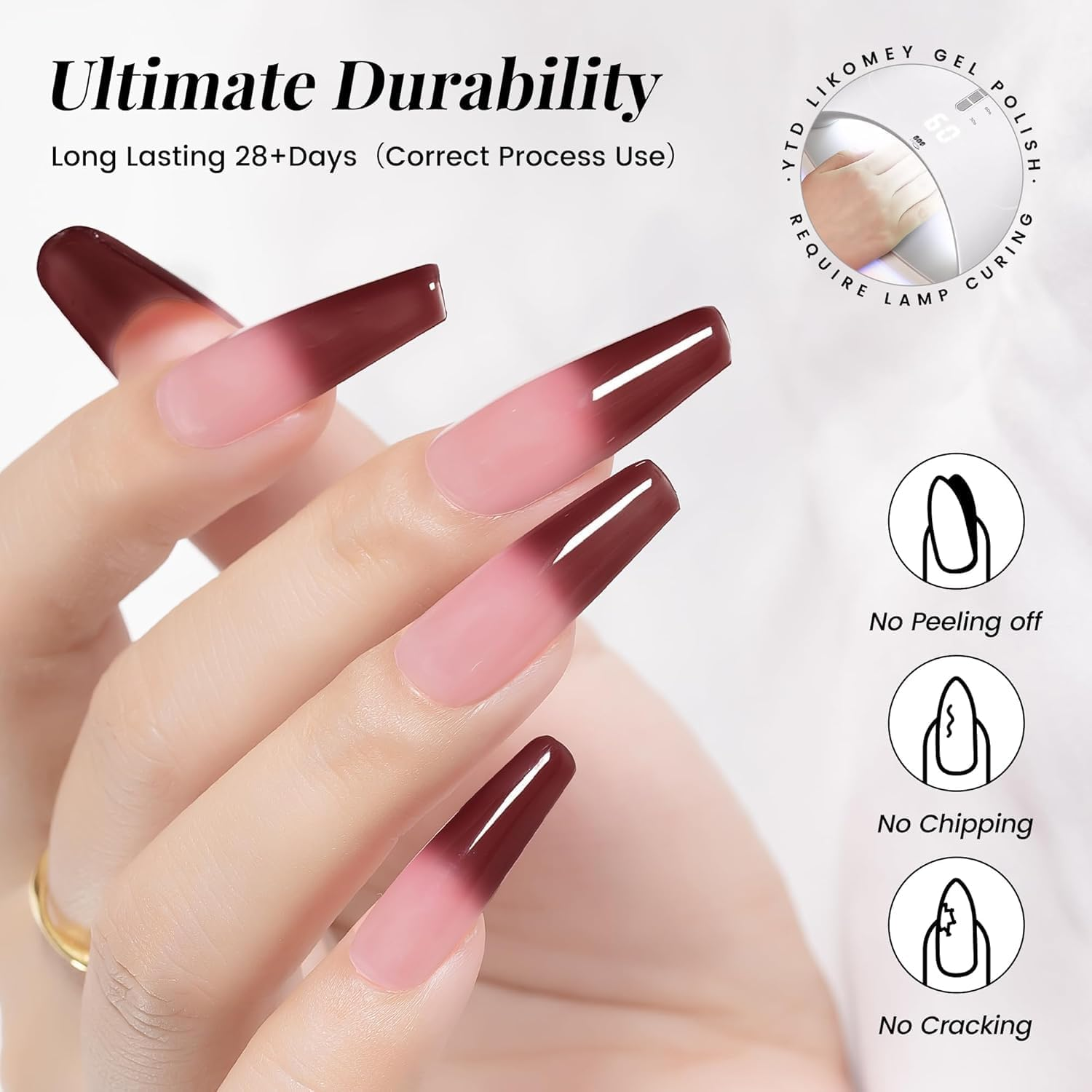 YTD Likomey Color Changing Gel Nail Polish,15Ml Translucent Light Pink to Burgundy Red Mood Temperature Change Colors Thermal Chameleon UV Nail Gel