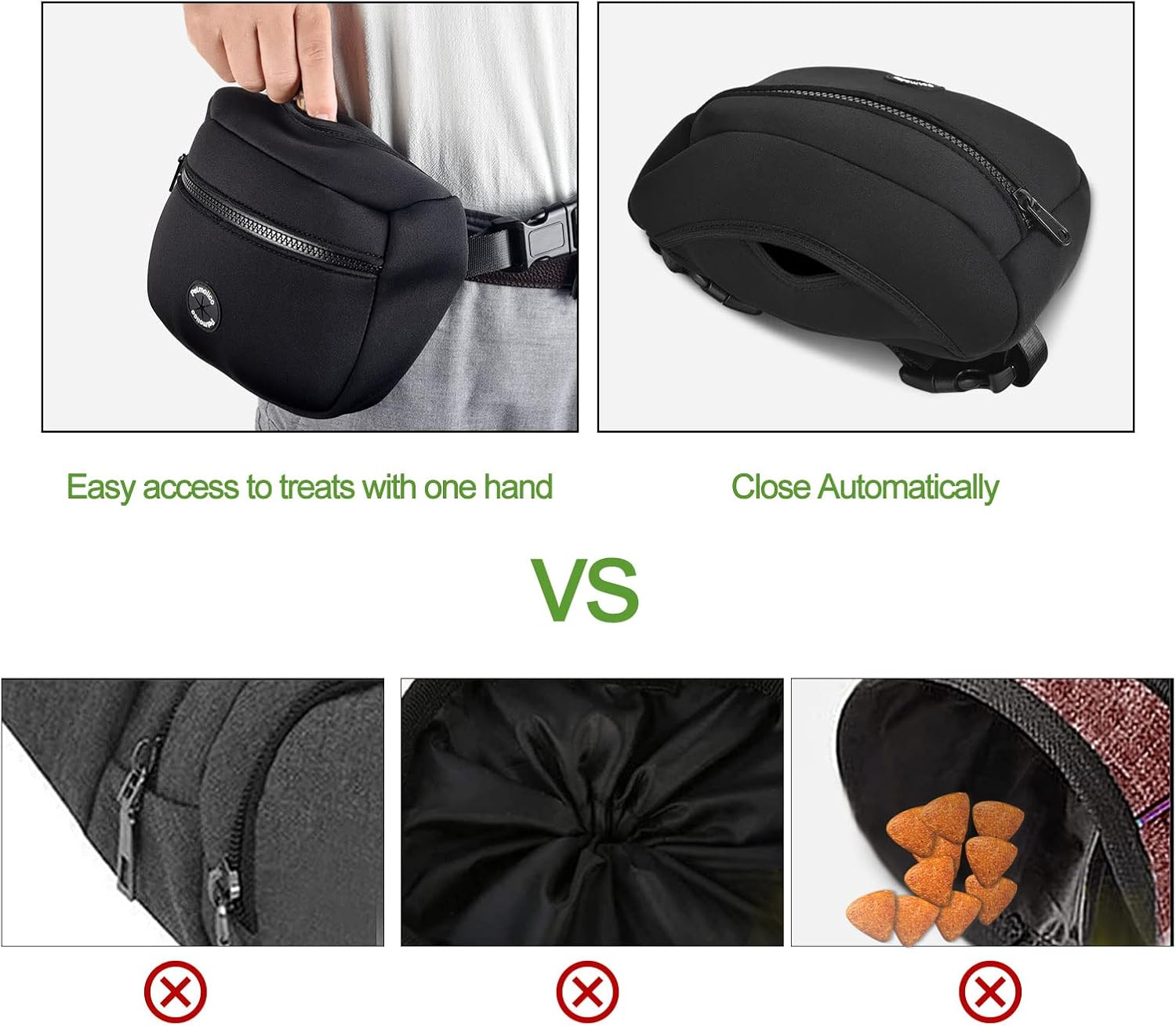 Petmolico Neoprene Dog Treat Pouch, Auto Closed Dog Training Pouch Fanny Pack Wasit Bag with Dog Poop Bag Dispenser for Hands-Free Dog Walking, Black image number 5