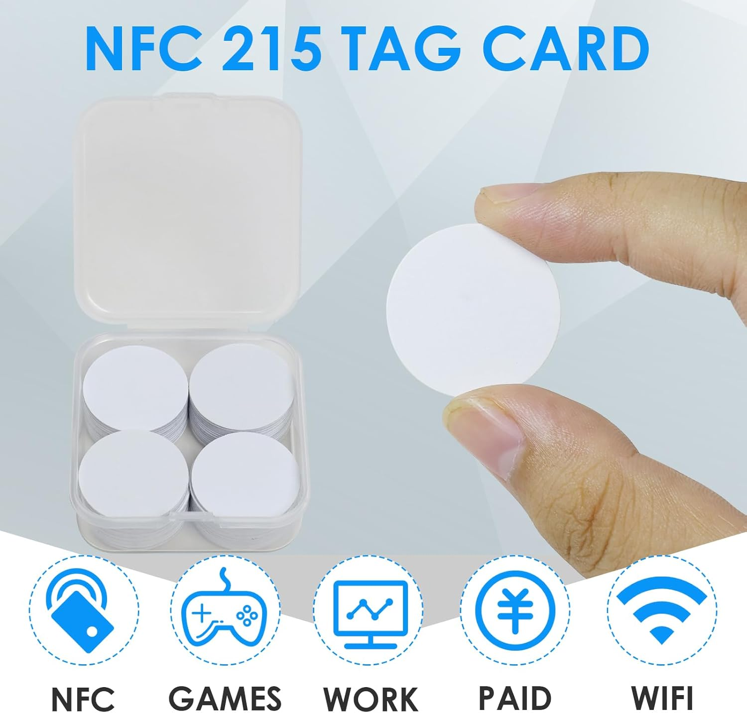 50PCS NFC Tags NT AG215, 25Mm(1 Inch) round Cards Blank White NFC Tags with Storage Box with Adhesive Back for Easy Fixing Compatible with Am Ii Bo NFC Enabled Mobile Phones and Devices image number 1