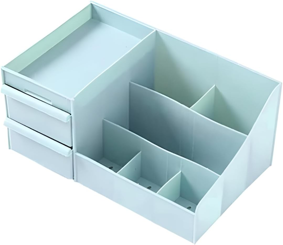 AIMALL Cosmetic Makeup Organizer with Drawers, Skincare Storage Box Holder, Durable Bathroom Holder Case, Space-Saving Design, 11.34 X 7.09 X 5.04 Inches, White, Pink, Blue or Khaki