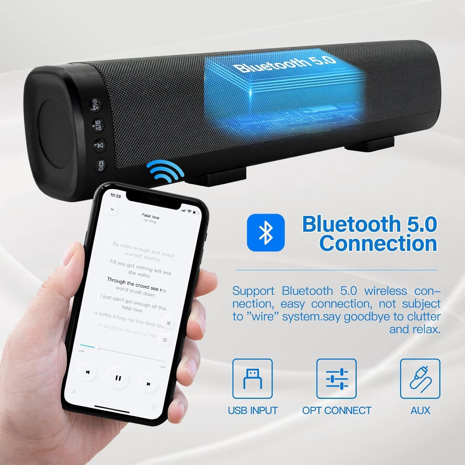 TV Sound Bar,Mini Soundbar, Bluetooth 5.0 Bar Speaker 50W 16'' Compact TV Speaker with Built-In Dsp,With Arc/Optical/Aux Connection,3 Equalization Modes,Home Theater 3D Surround Sound image number 4