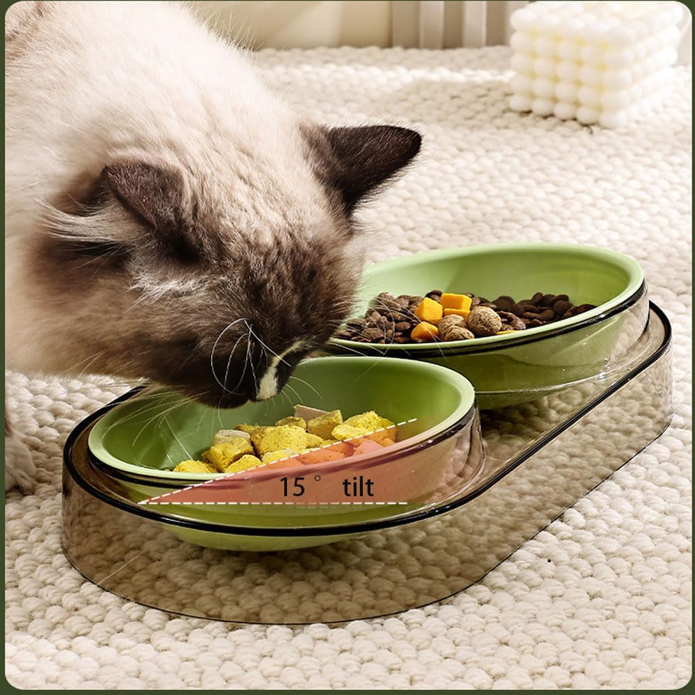 THJOPOKEEL Elevated Dog Cat Bowls, Food Feeder Stand, Double Dog Feeding Bowl Set, Dog Food Bowls for Small Dogs Cats Pets Puppy, Dishwasher Safe - Green image number 7