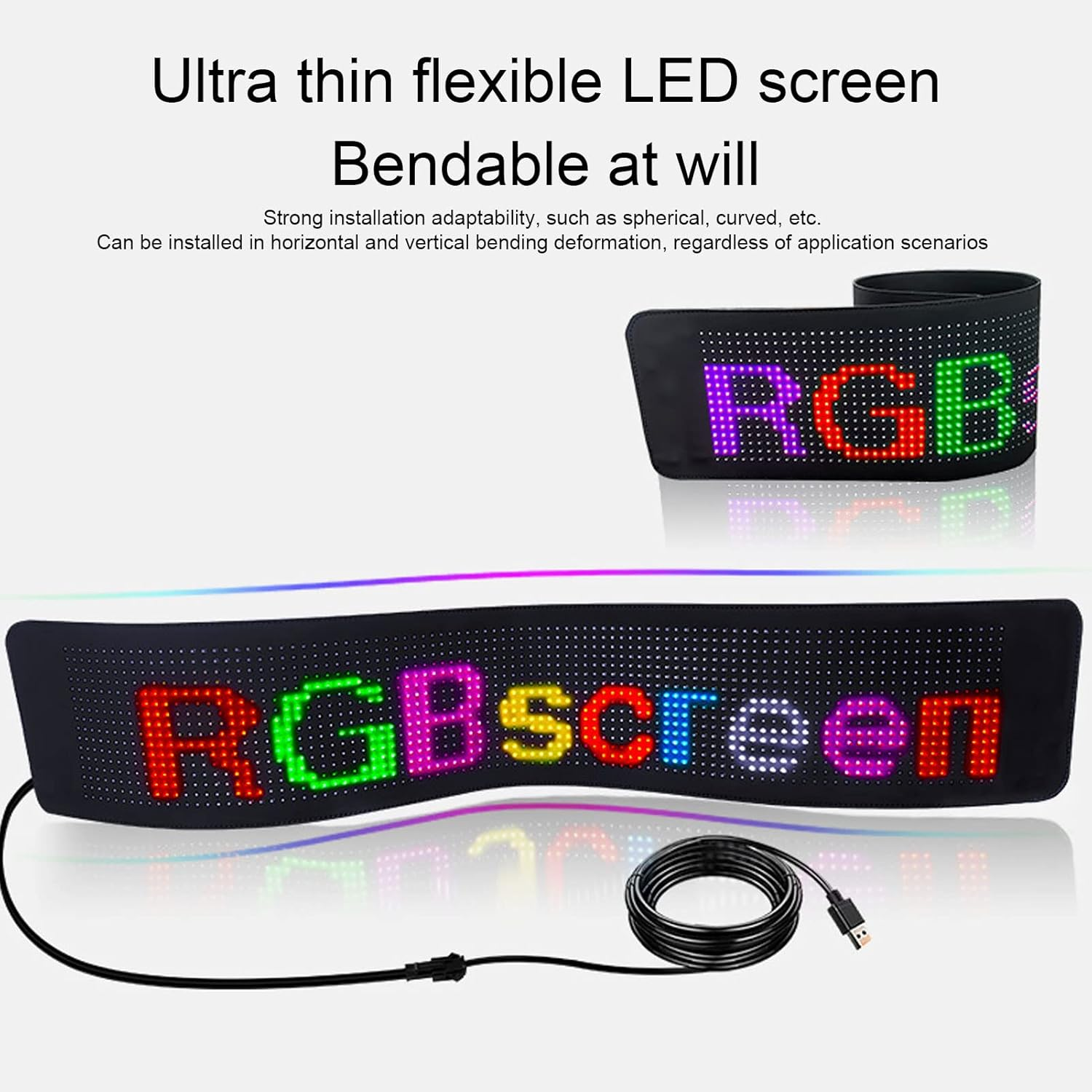15.4X4.2In LED Panel, USB Customizable Flexible Car Screen with APP Control, Programmable Sign for Store Car Party Christmas Display image number 1
