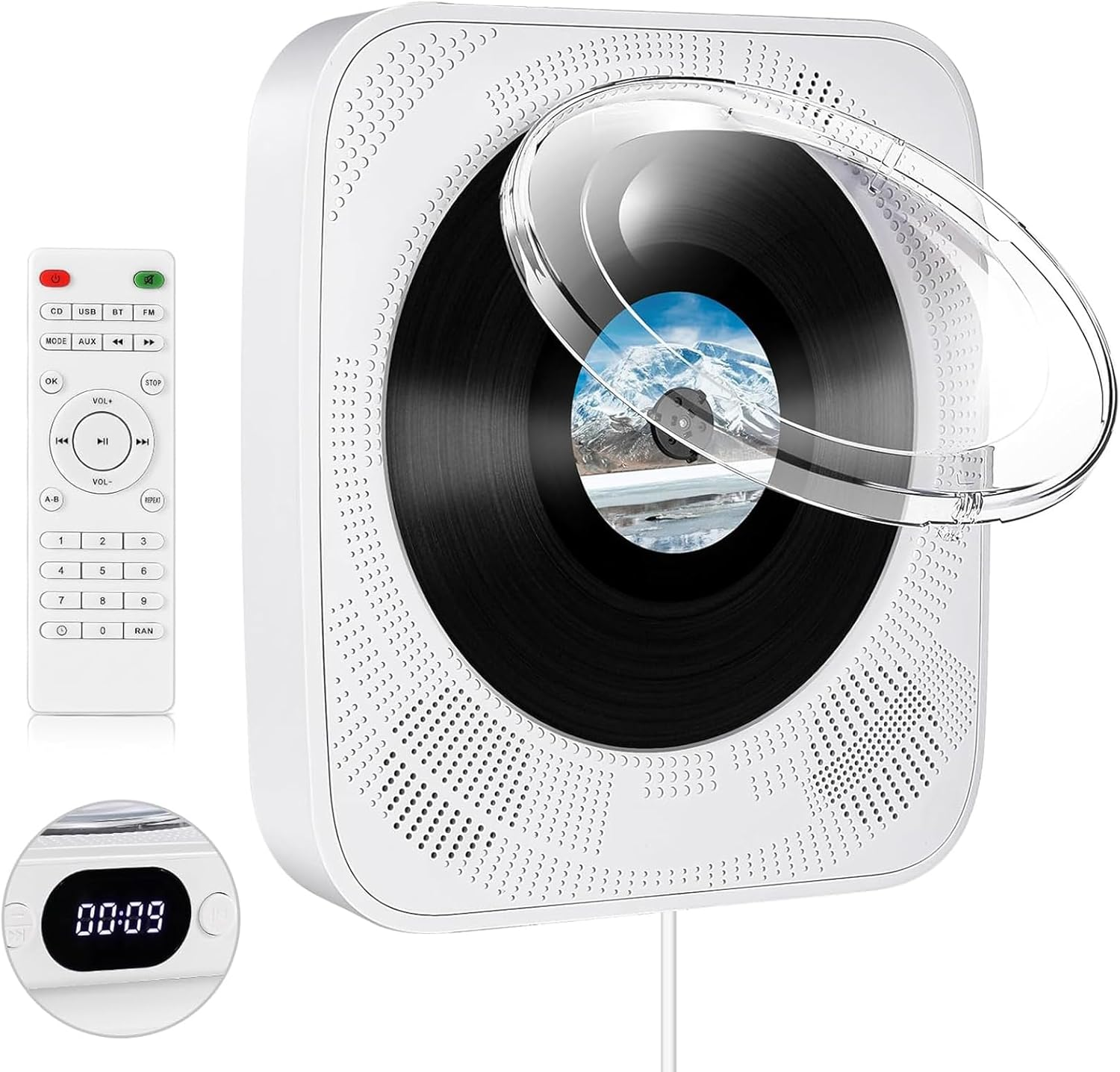 CD Player Bluetooth, SHIWAKOTO Desktop CD Players Wall Mountable, with FM Radio, USB Playback, LCD Screen, AUX Port, Hifi Audio Music Player for Home/Car image number 1