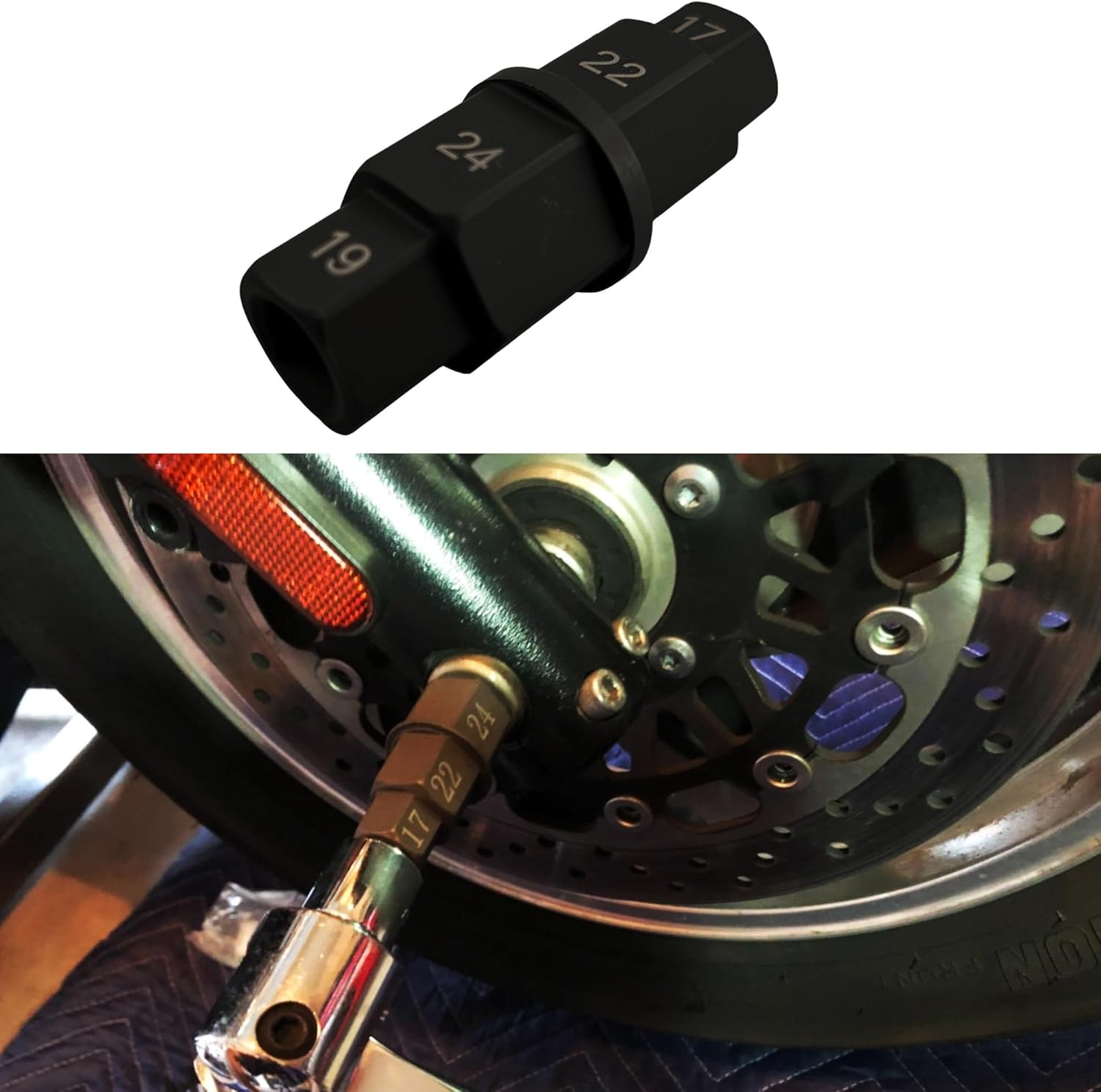 Axle Hex Allen Spindle Driver Sleeve Tool,17Mm 19Mm 22Mm 24Mm Socket Adapter Tool for Motorcycle Front Rear Wheel image number 3