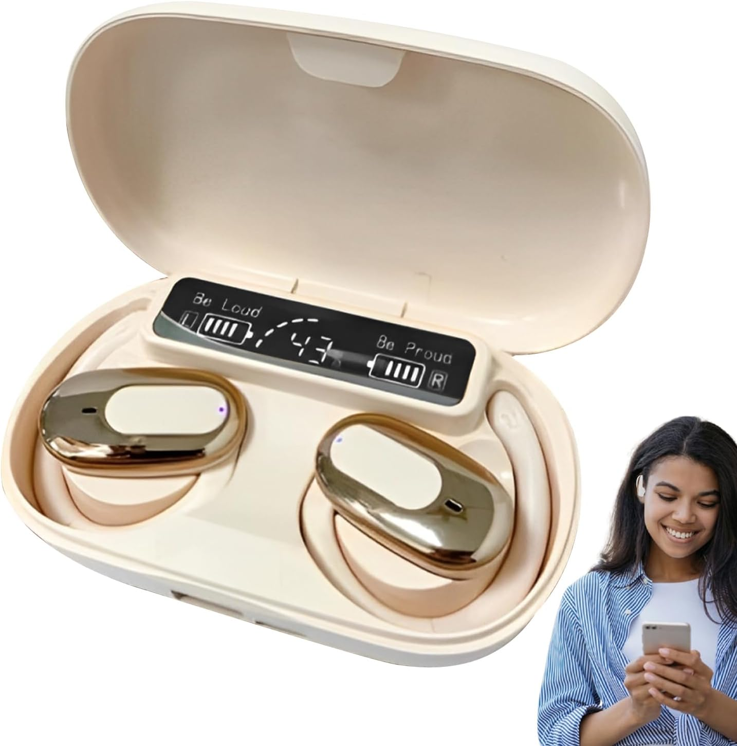 Clip Earbuds,Comfort Wireless Headphones | Noise Reduction Smart Long Battery Life Waterproof Earphone for Men Travel Adults Women Game Home Phones image number 2