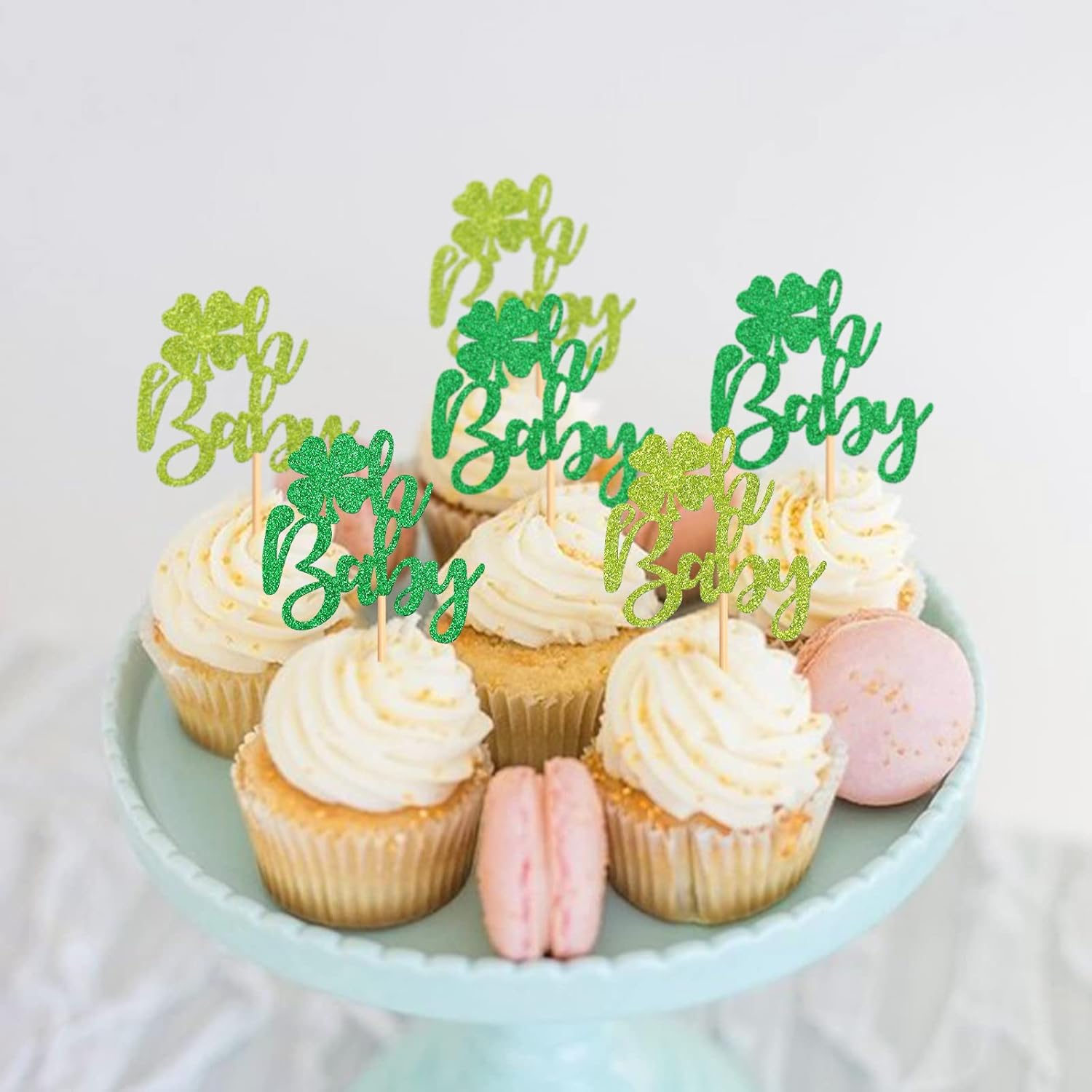24 Pack Oh Baby St. Patrick'S Day Cupcake Toppers Lucky Four Leaf Shamrock Hat Cupcake Picks for Irish Festival Baby Shower Birthday Party Supplies Decoration - Clover 2 image number 5