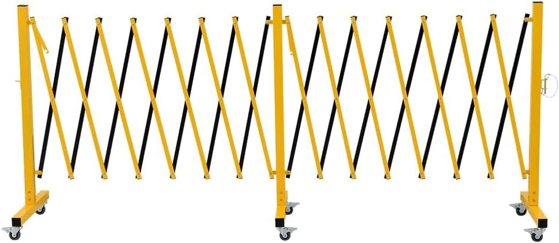 Industrial Expandable Metal Barricade, Safety Barrier with Casters, Flexible Mobile Gate, Adjustable Traffic Fence, 5 Meters, Yellow and Black