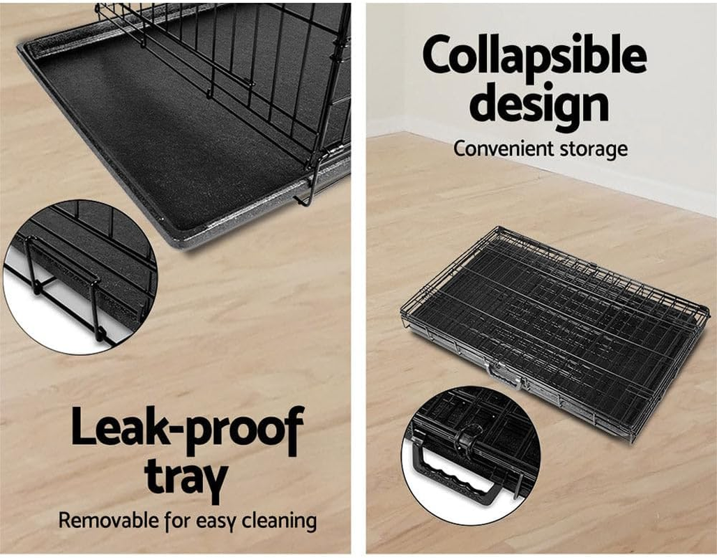 I.Pet Dog Crate Cage 48" Pet Kennel Crates Puppy Cat Fence House Outdoor Indoor Portable Carrier, Metal Wire with Triple Doors Lockable Foldable with Removable Tray and Handle - 36 Inch image number 3