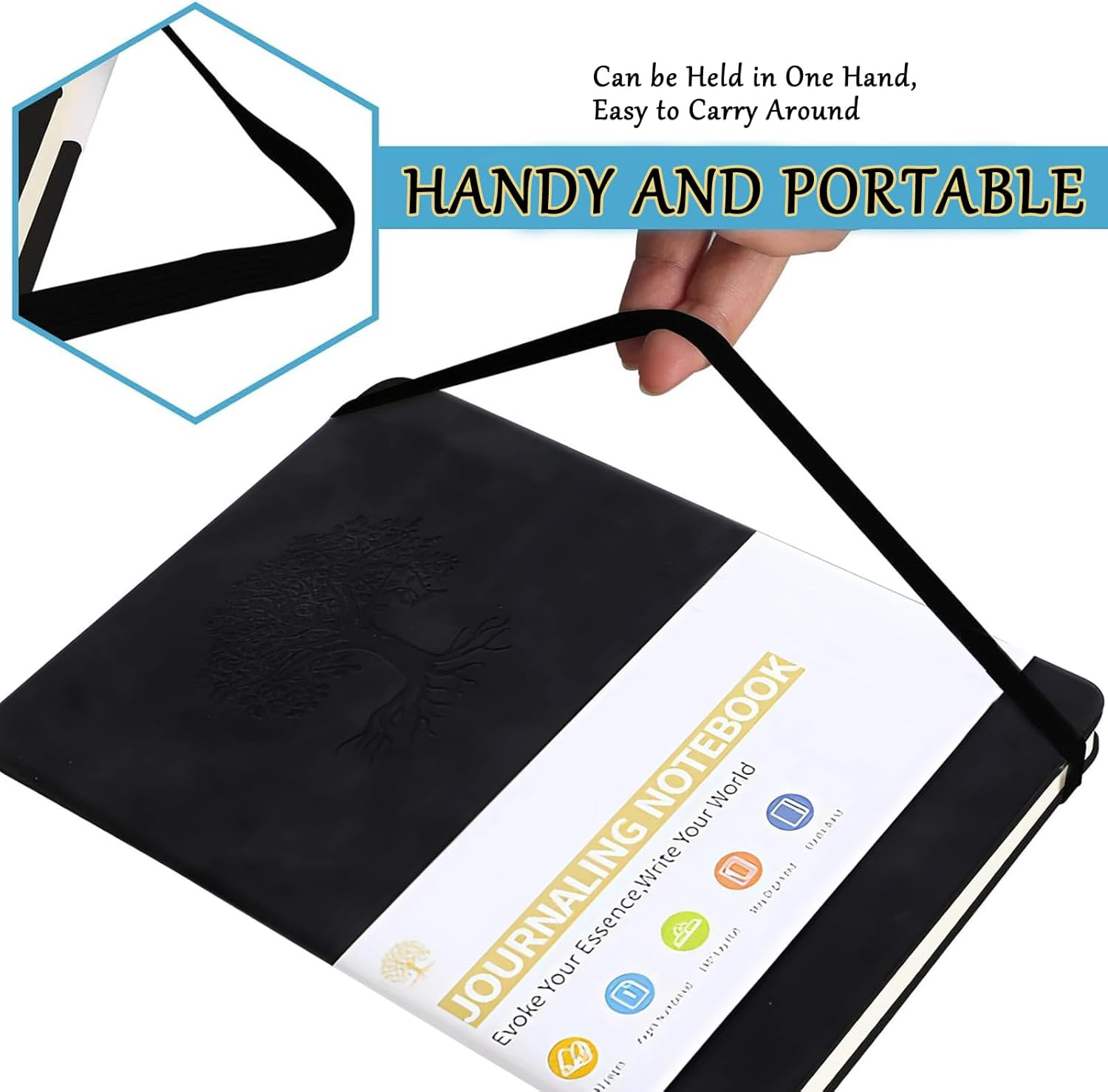 Lined Journal Notebook for Women Men, A5 192Pages College Ruled Leather Hardcover Notebook with Pen Loop for Journaling Writing, Blue - Green image number 5