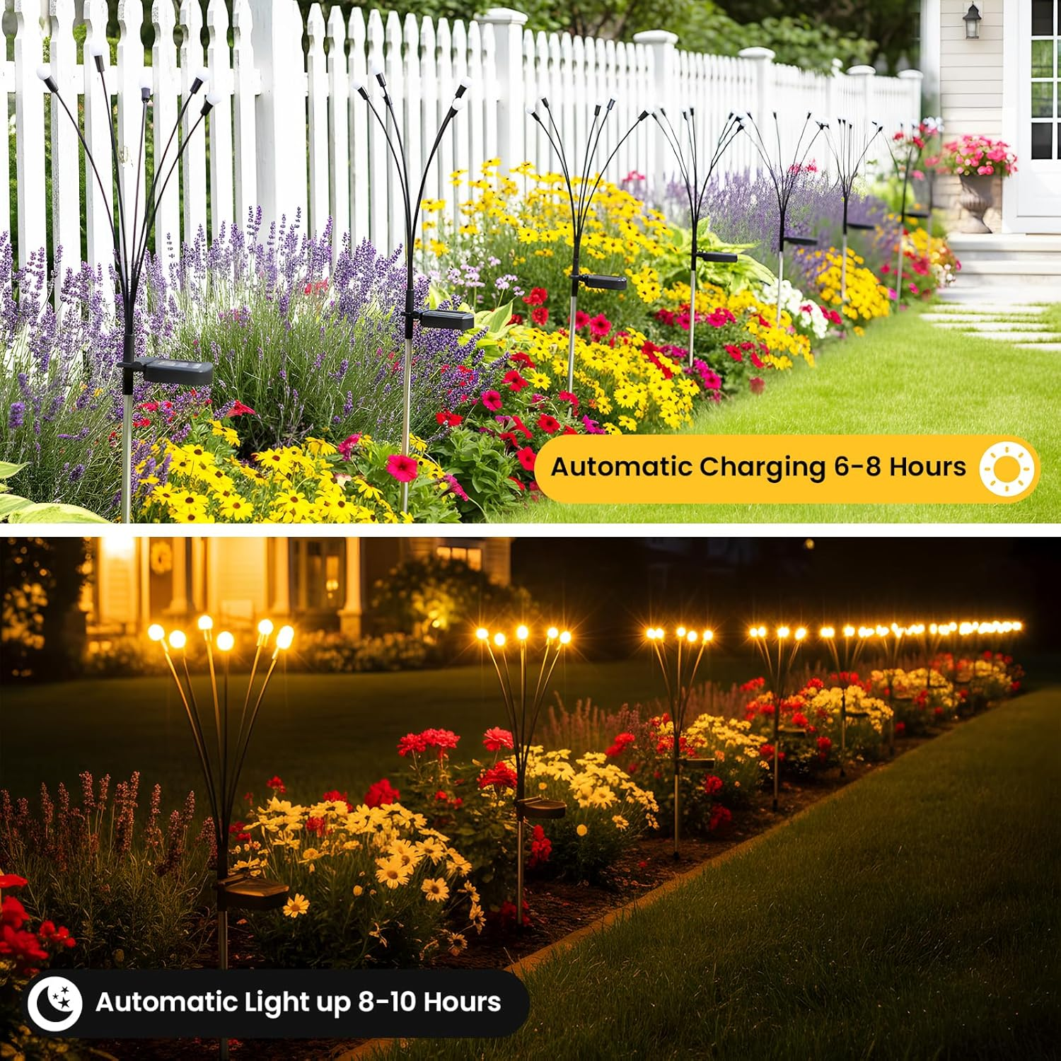 Advwin Solar Garden Lights 8 Pack, Solar Firefly Lights Waterproof IP44, 48 Led Swing Garden Lights, Outdoor Decorative Lights for Yard Lawn Patio Party Wedding Halloween Christmas, Warm Light image number 3