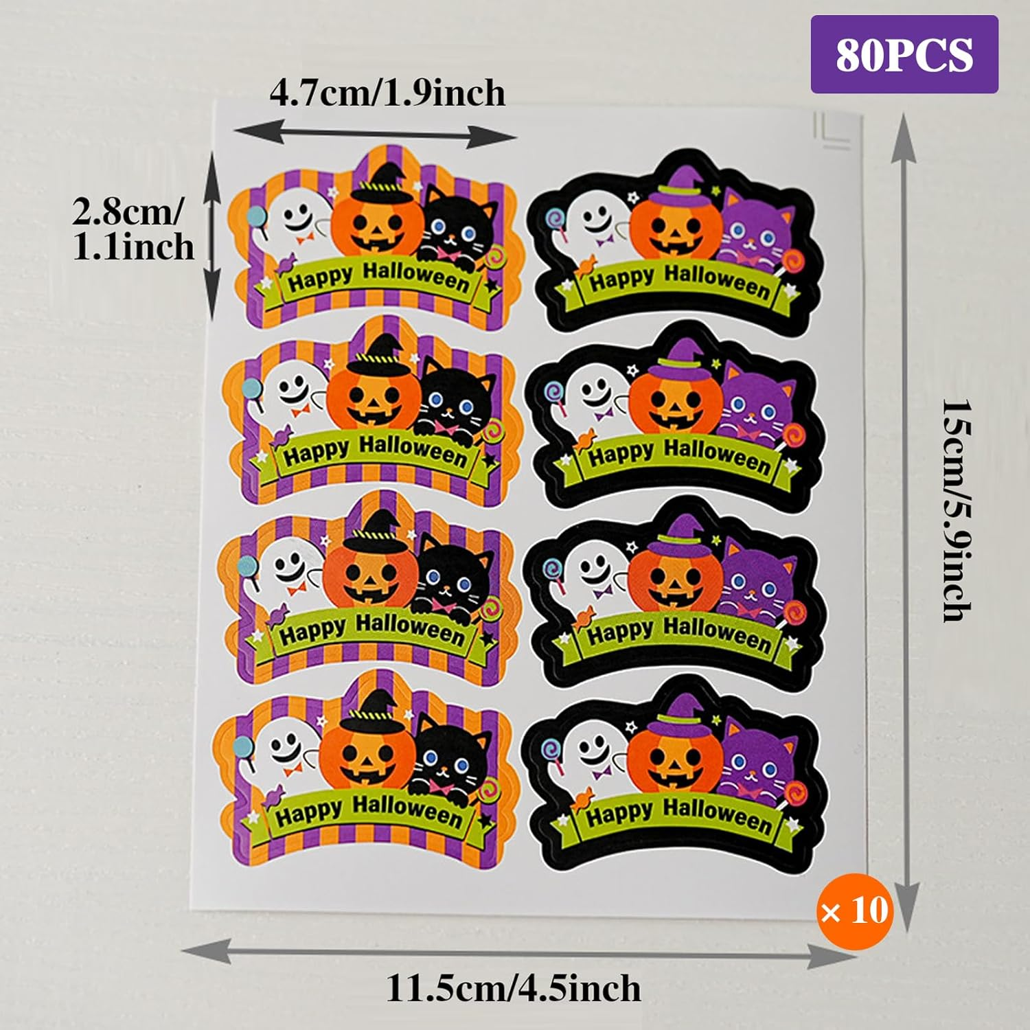 Happy Halloween Sticker Labels, Tuoyi 80Pcs 10 Sheets Ghost Pumpkin Cat Design,Ideal for Kids Halloween Party and Play Games image number 4