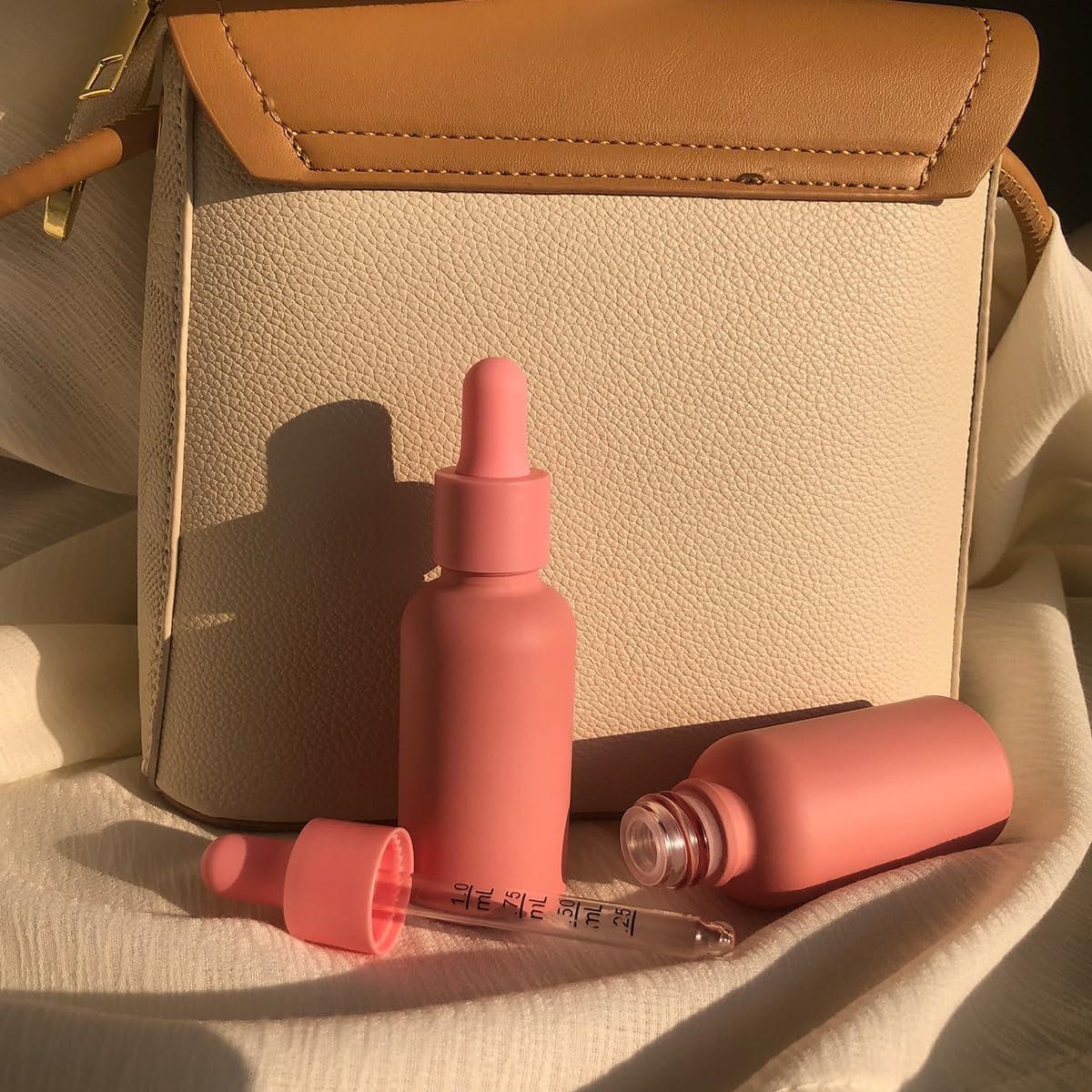 1Oz Pink Coated Glass Dropper Bottles (30ML) with Glass Eye Droppers - Pack of 6 image number 1