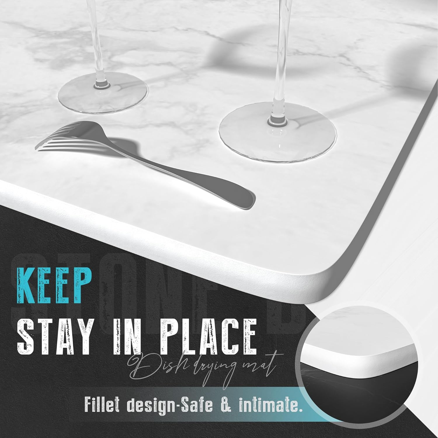 Stone Drying Mat for Kitchen Counter Marble Stone Dish Drying Mat, Super Absorbent Quick Drying Diatomite Stone Dish Drying Mat &mdash; Non-Slip & Heat Resistant, with 8 Non-Slip Mat, 16.5X12.6 White image number 1