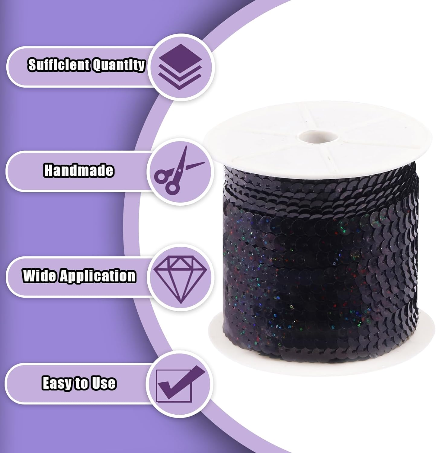 Swpeet 6Mm 100 Yard Black Flat Sequin Strip Teal Sequins Trim Paillette on a Roll and Map Push Pins with Scissors Assortment Kit, Fabric Metallic Stretch Teal Sequin Elastic Trim Embellishments image number 3