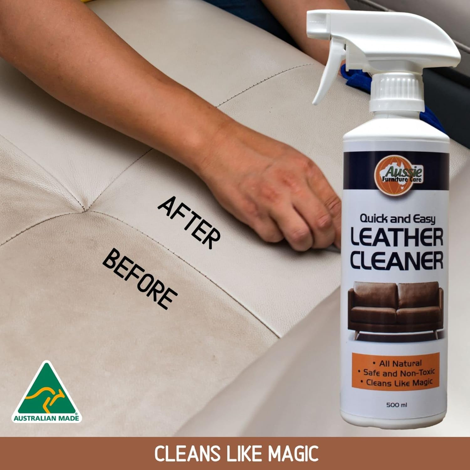 Leather Cleaner by Aussie Furniture Care: the Best Leather Cleaner for Leather Furniture, Car Seats, Apparel and Accessories 500Ml Easy to Use 100% Natural Australian Made image number 2