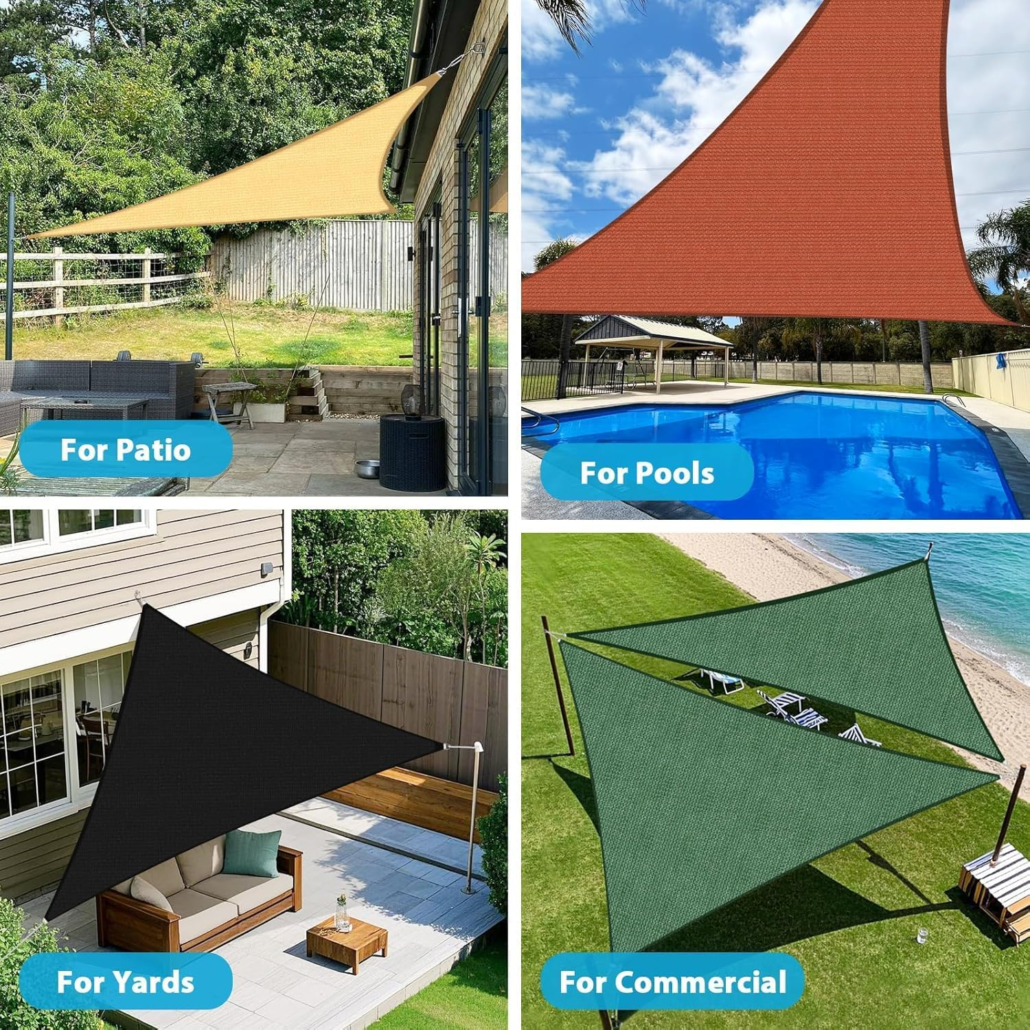 Cozioz Sun Shade Sail 4 X 4 M &ndash; Conical Curved Edge Outdoor Canopy, 95% UV Block Breathable Shade Cloth for Patio, Garden, Backyard, Sand Color image number 1