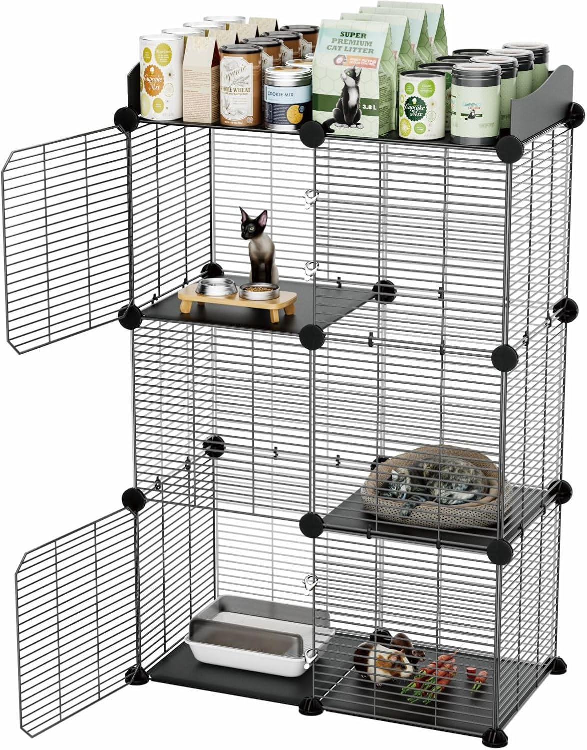 STILLCOVE 2 Tier Cat Cage Indoor, Big Wire Cat Cage Kennels Enclosures DIY Playpen Crates, Pet Pen C&C Cage for 1-2 Cats Kittens