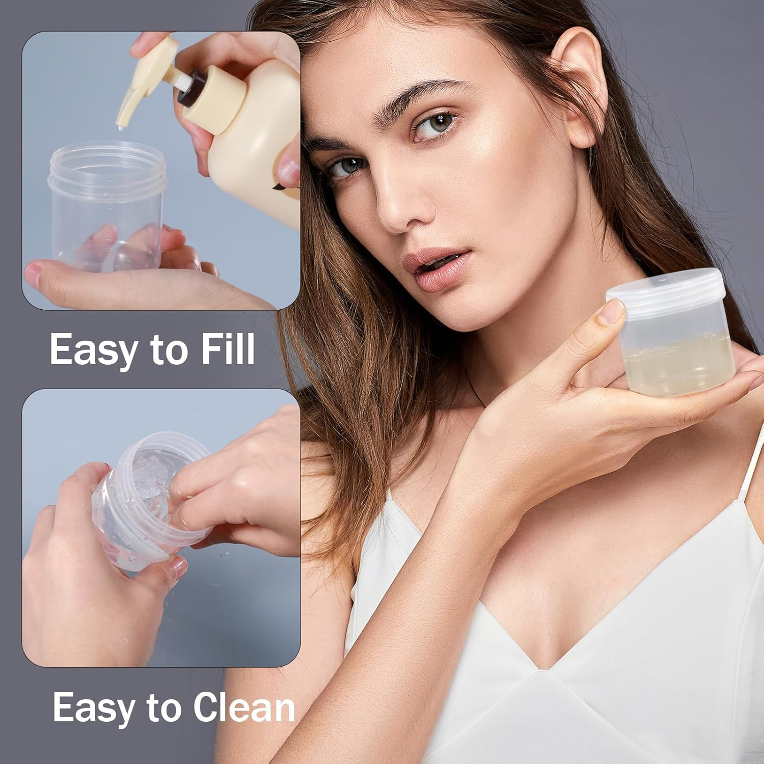 ASEVAT 6 Pack Airtight Plastic Jars, Leak-Proof Travel Size Jar | Refillable Cosmetic Containers for Creams, Lotions, Tsa-Approved Clear Jars with Secure Lids (Clear) image number 5