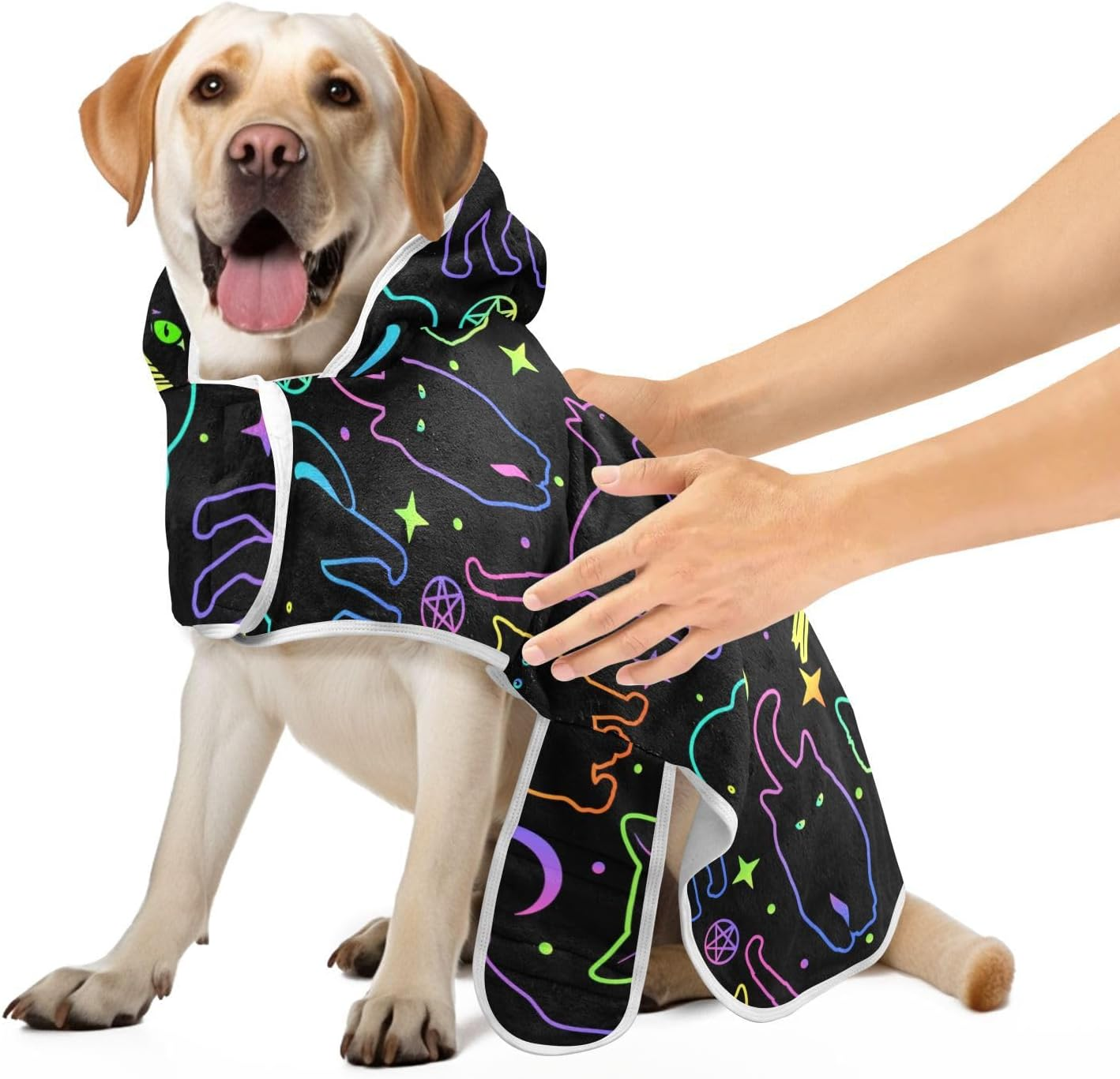 AIXIWAWA Neon Line Cats Pet Bathrobe Towels with Adjustable Collar & Waist, Quick Absorbent Drying Coat for Cats and Dogs image number 5