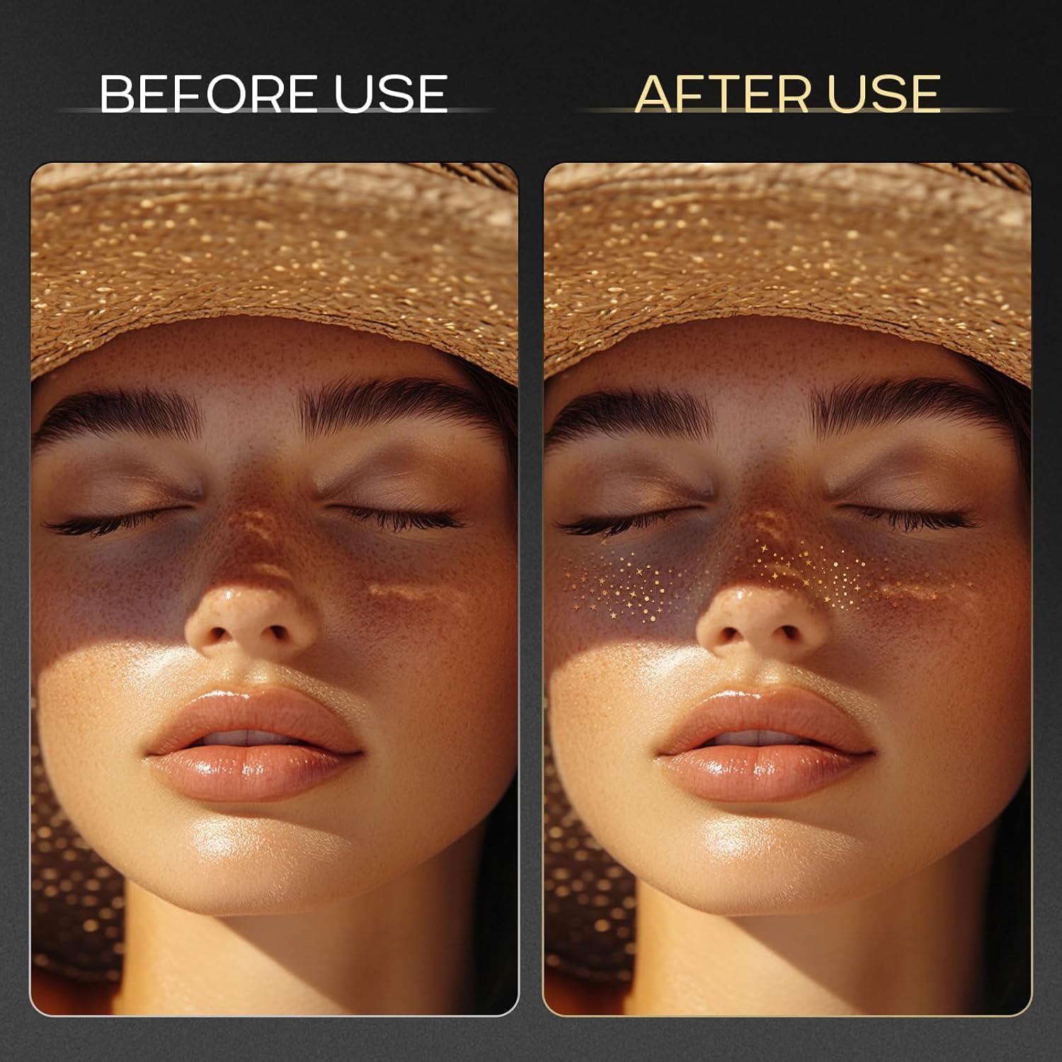 Glitter Freckles Face Tattoo, 8 Pcs Gold Holographic Sparkle Face Glitter Freckles Speckles Stickers, Waterproof Metallic Cute Star Temporary Tattoo Stickers Makeup Festival Rave Accessories