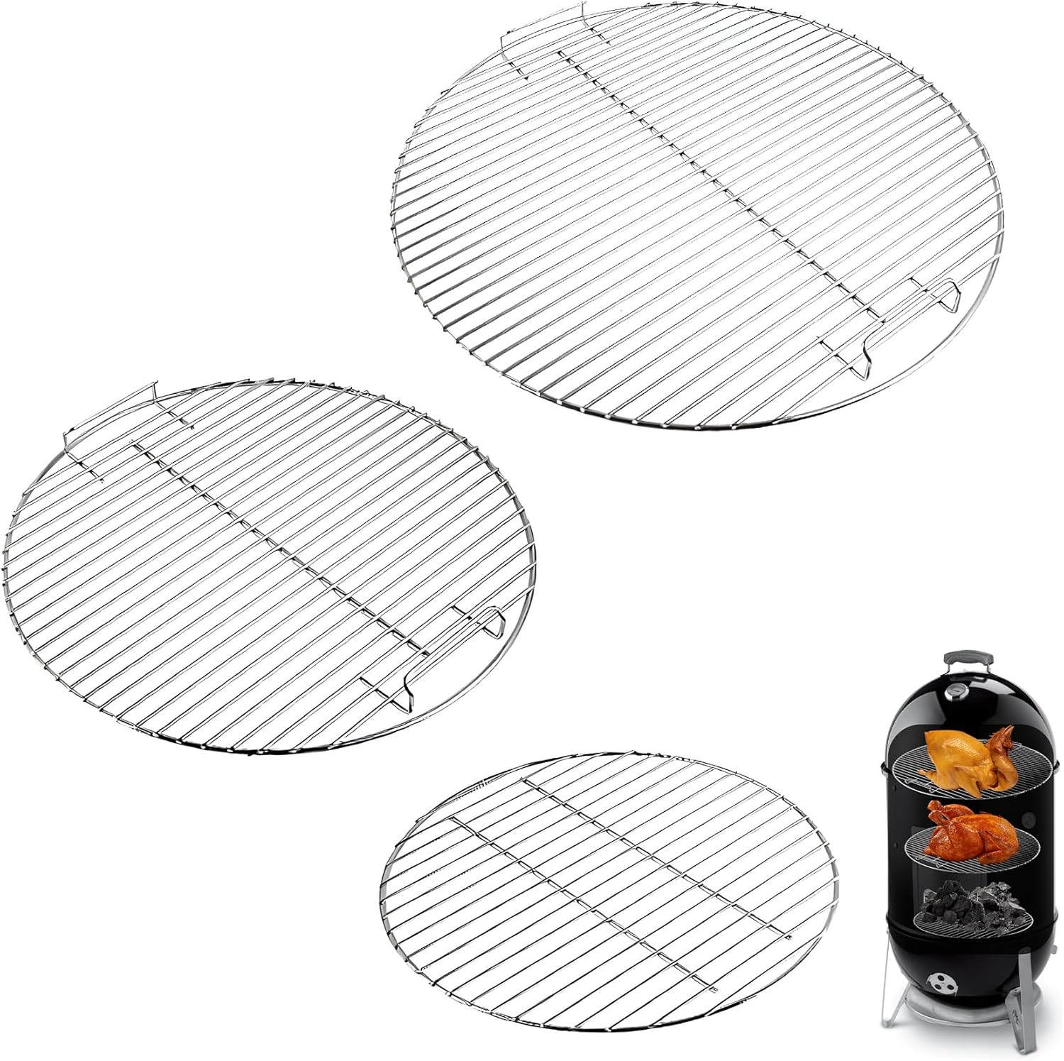Cooking Grate for Weber 18'' Charcoal Grills, Charcoal Grill Grate Fits for Weber 18" Inch Smokey Mountain Cooker Charcoal Smoker Grills, Replacement for Weber 7432 85042 83013 Parts, 3 Pack image number 5