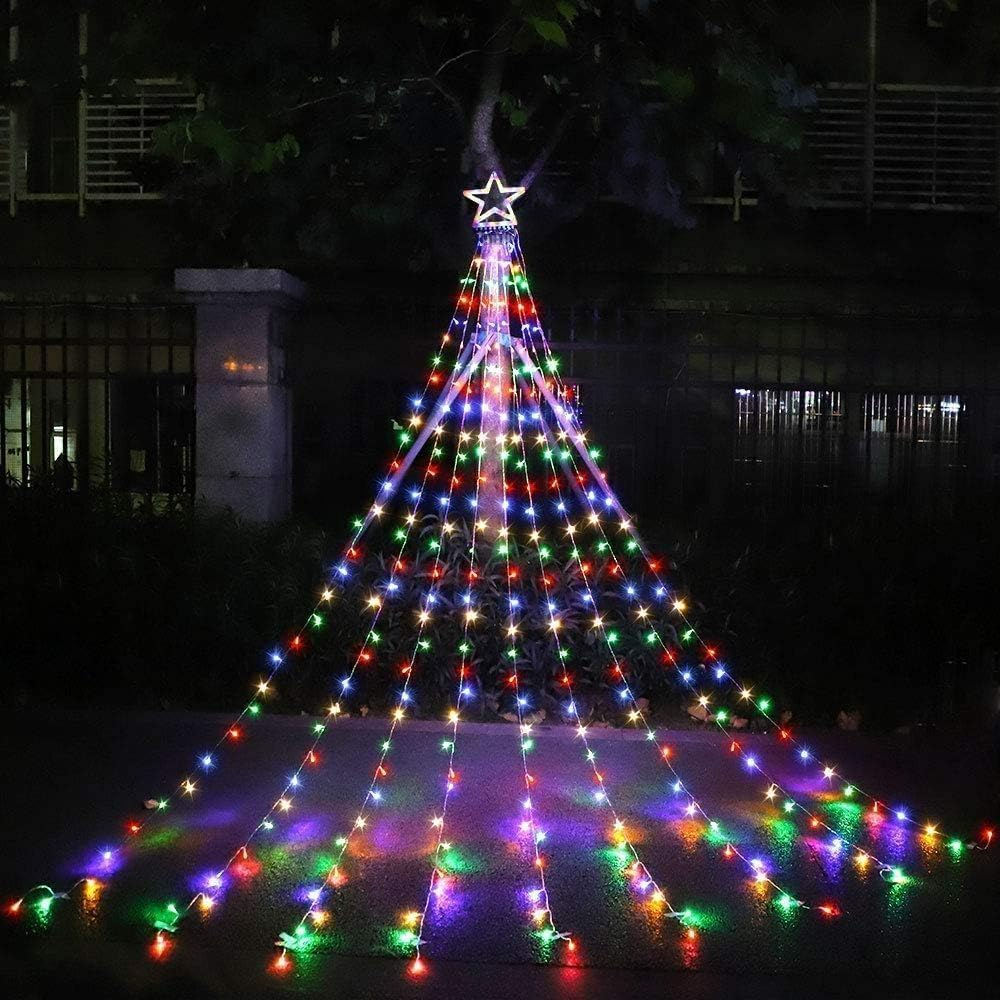 WOTOW Christmas String IP65 Waterfall Lights with 317 LED Star Hanging Twinkle Fairy Curtain Lights for Party Wedding Patio Indoor Outdoor Decorative Water Flow Lights Multi-Color image number 1