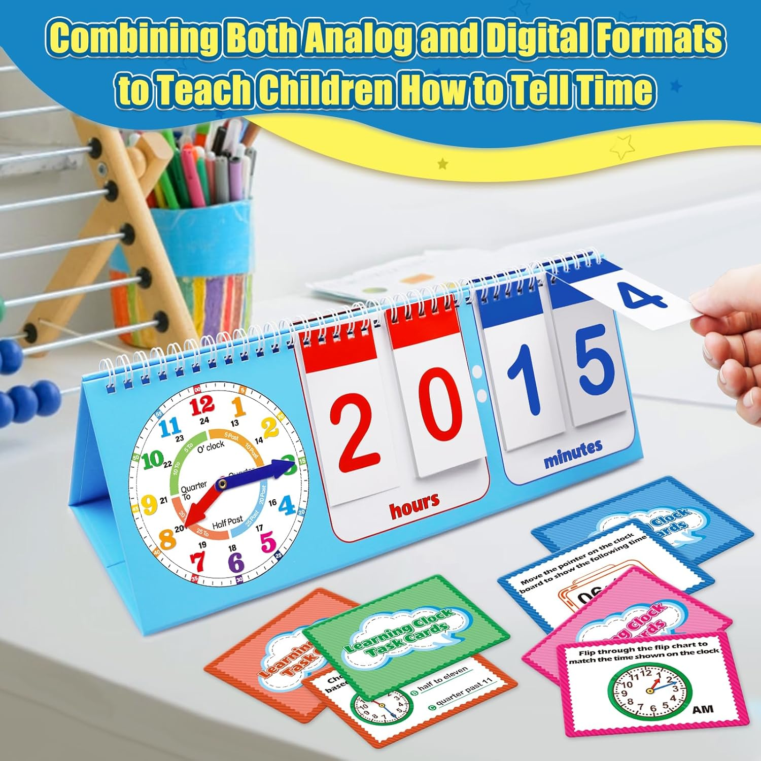 Torlam Learning Clock Flip Chart Colorful Analog & Digital Telling Time Teaching Clock for Kids, Math Manipulatives 1St 2Nd Grade Homeschool Supplies Kindergarten Preschool Learning Activities Games image number 5