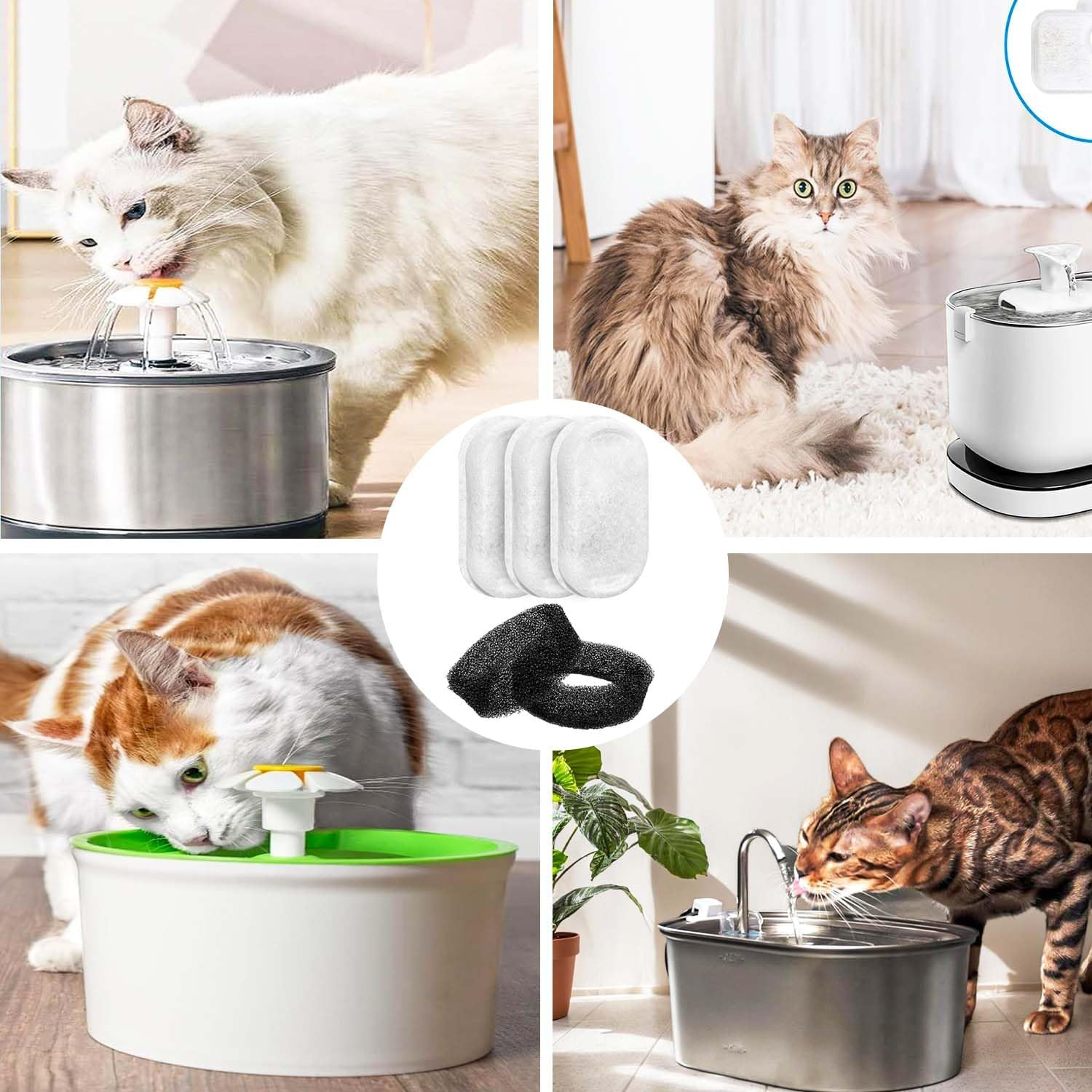 Replacement Filter for Cat Fountain, Pack of 6 Carbon Filters and 6 Foam Filters, Suitable for Most Cat Water Dispensers image number 3