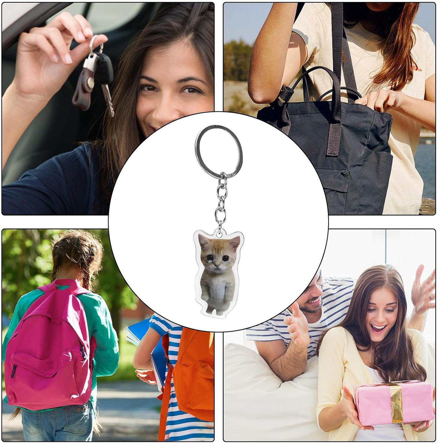 G&eacute;n&eacute;rique Cat Keychain, Cute Crying Sounds Making Keychains, 2D Acrylic Clicker Keychain Toy with Lanyard for Car Keys, Backpacks, Handbags, and Adults - Keyring Banana Cat Bottle Blue 3.5 Cm image number 4