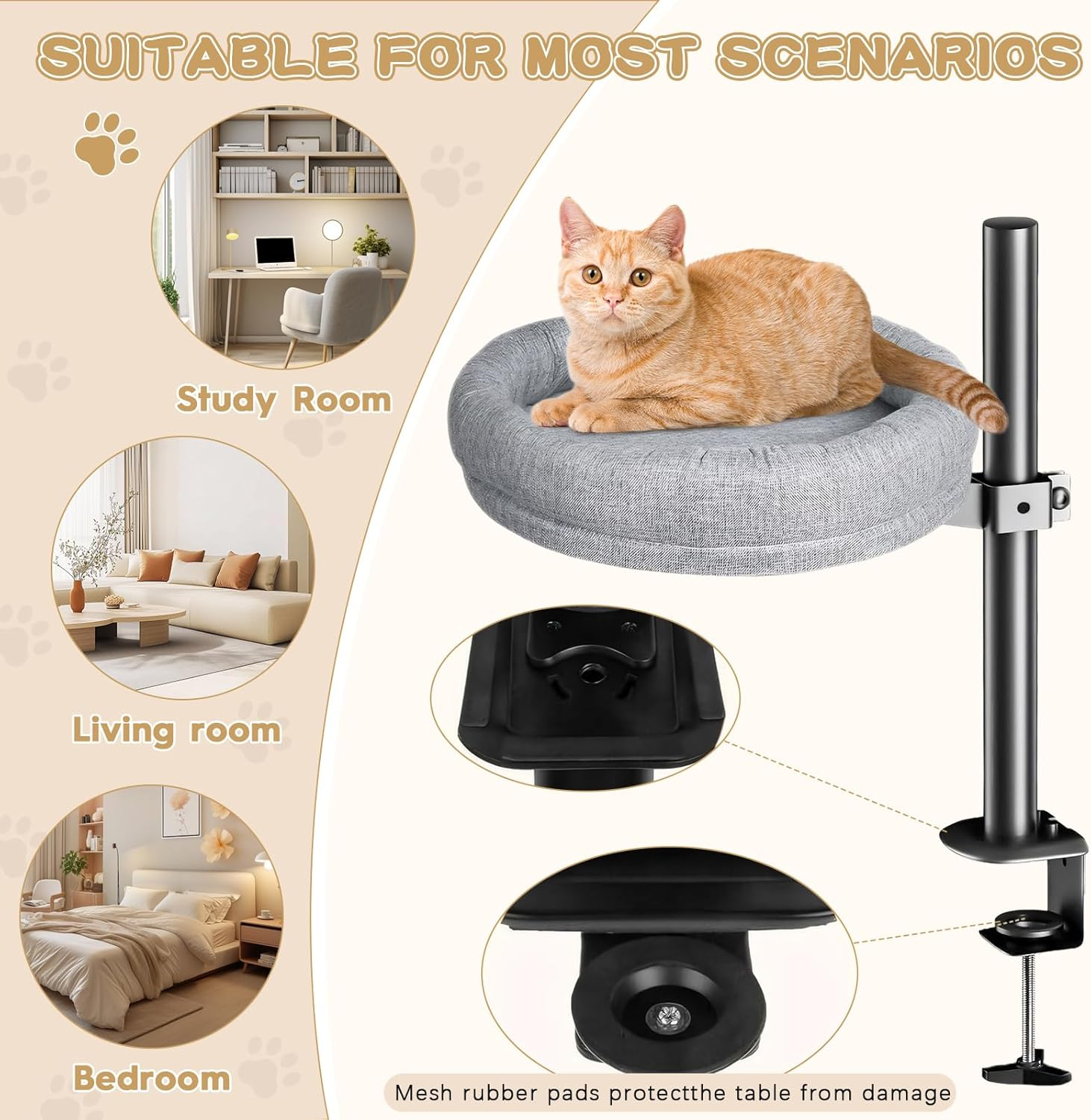 Xoxomeg Cat Bed for Desk, Desktop Pet Bed 360 Rotation & Adjustable Height, Soft & Comfortable Max Load 40 LBS for Home Office image number 1