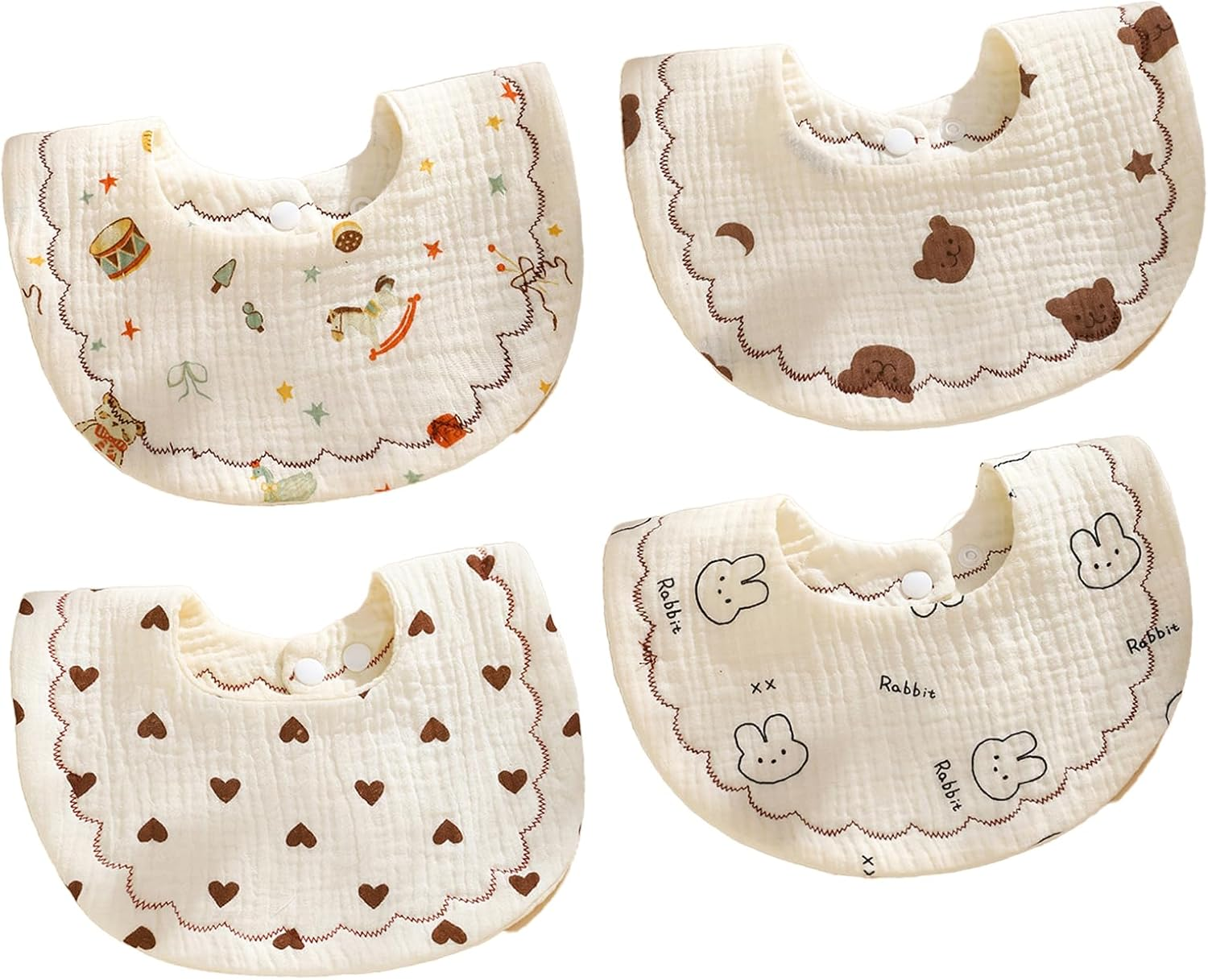 ZONEY 4 Pack Solid Muslin Baby Bibs, 6 Layer Baby Bandana Drool Bibs Absorbent Cotton Bibs for Unisex Boys Girls