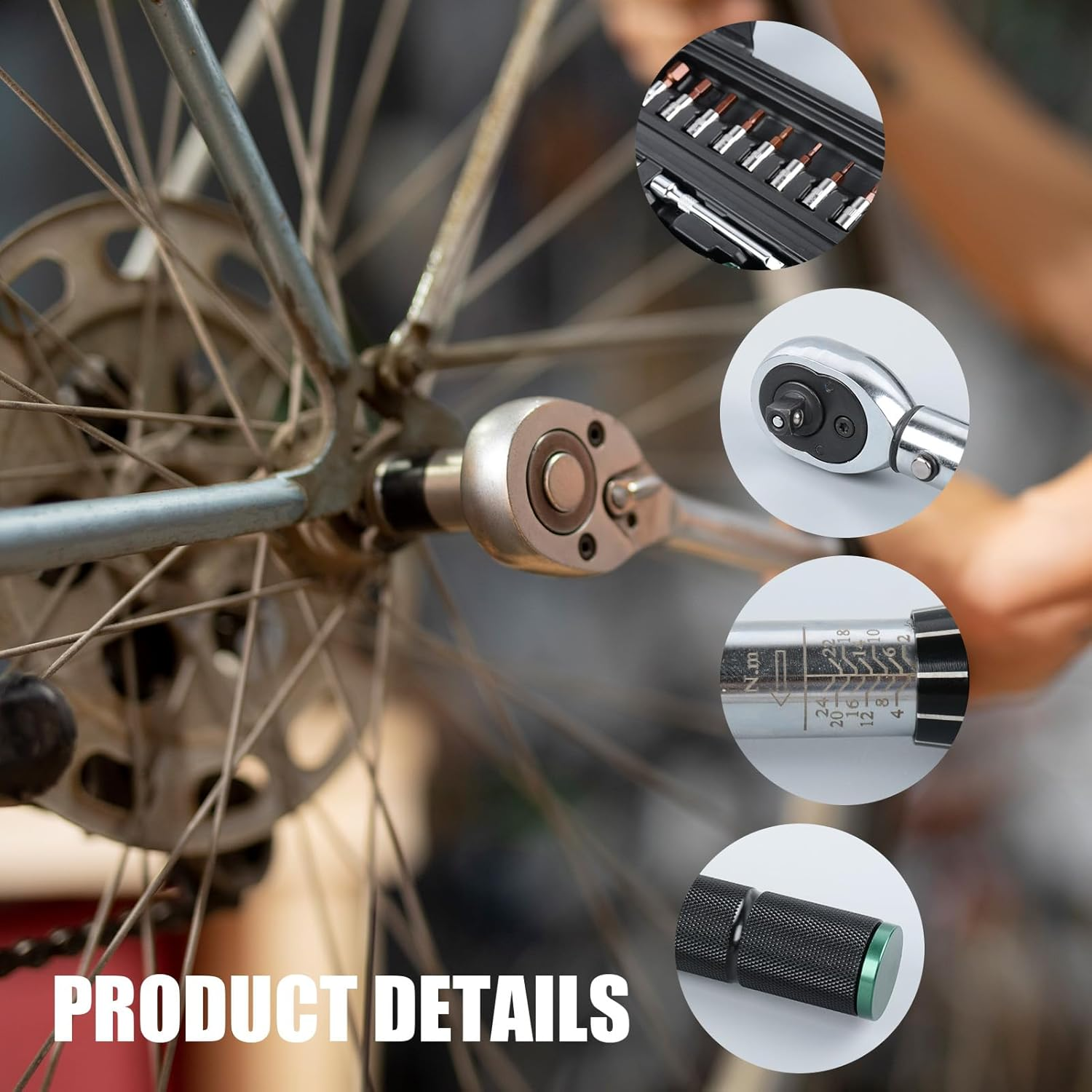 Bike Tool Kit Professional, 1/4 Inch Drive Click Torque Wrench Set, 2-24 Nm, 15 Pcs Bike Torque Wrench Set with Dual-Direction, Dual Range Scales Inch Pound Torque Wrench for Bicycle, Motorcycle image number 1
