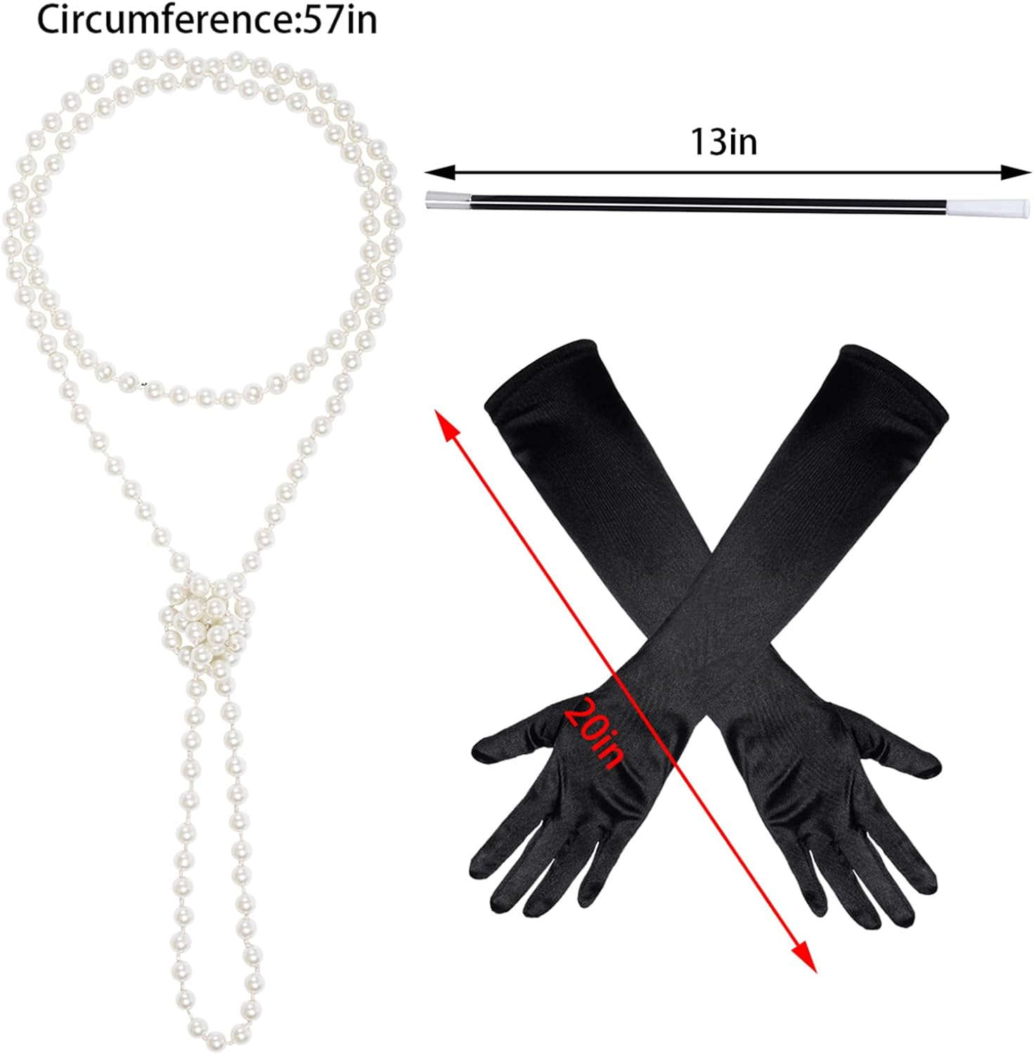 1920S Great Gatsby Accessories Set for Women, Flapper Costume with Earrings Gloves Feather Headband Necklace Magic Wand Fishnet Socks for Tea Party image number 1