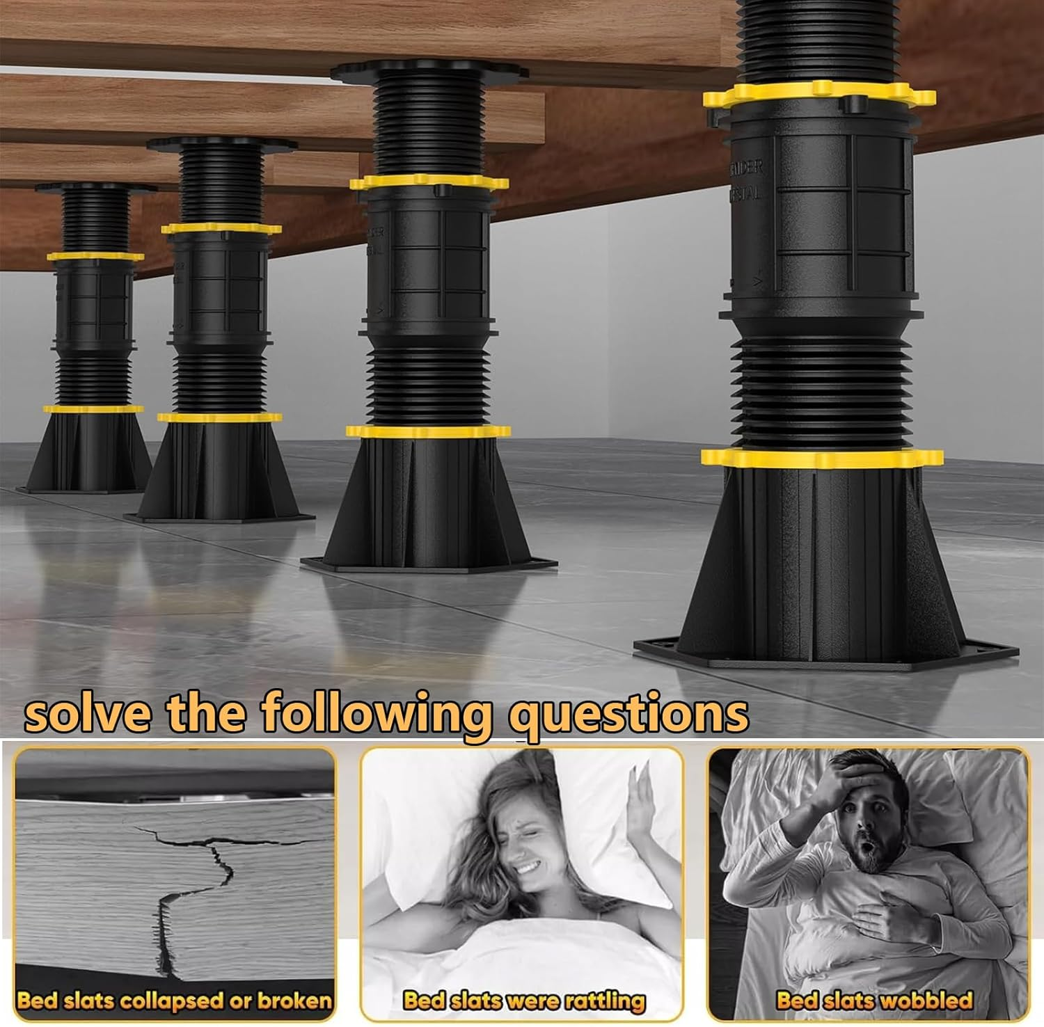 2 Pcs Adjustable Height Bed Support Legs 8.5-13 Inch, Replacement Support Legs for Bed Frame/Center Slat,Bed Support Reinforcement Parts image number 4