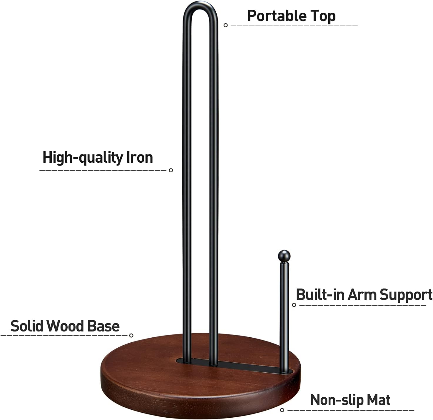 Paper Towel Holder Countertop, Farmhouse Paper Towel Holder with Heavy Duty Wood Base, Wood Paper Towel Holder Rustic Style Stand for Kitchen Decor, Home, Brown image number 5