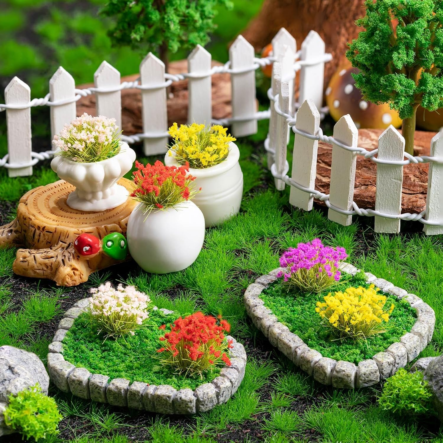 Miniature Colorful Cluster Flower, 70-Pack of Static Grass Tufts for DIY Craft Projects, Model Train Scenery, Railroad Environments, Wargaming, Military Model Bases, and Miniature Dioramas image number 1