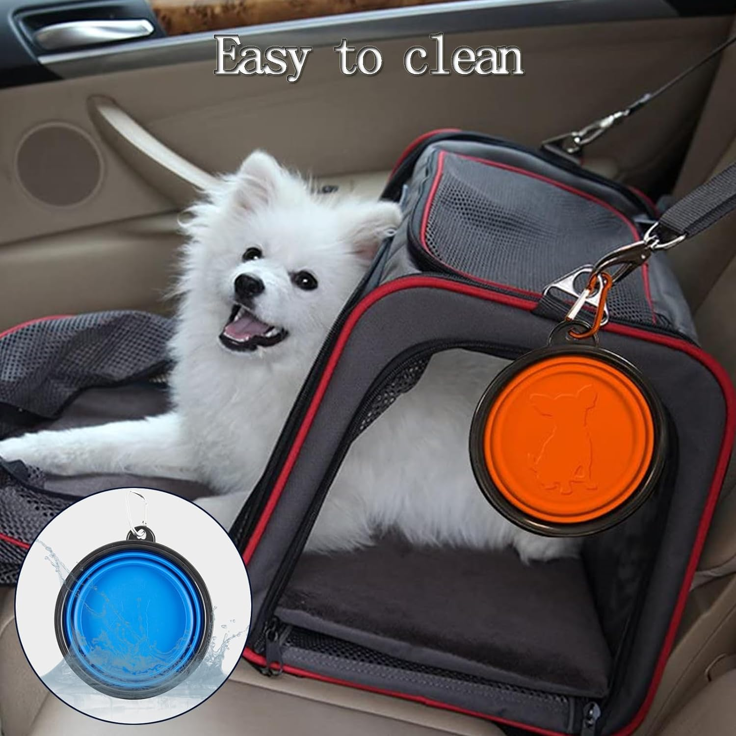 Dog Bowl,Pet Collapsible Bowls,2 Pack Portable and Foldable Pet Travel Bowls with 2 Carabiners,Collapsible Dog Water Feeding Bowls Dish for Dogs Cats and Small Animals (Blue+Green) image number 3