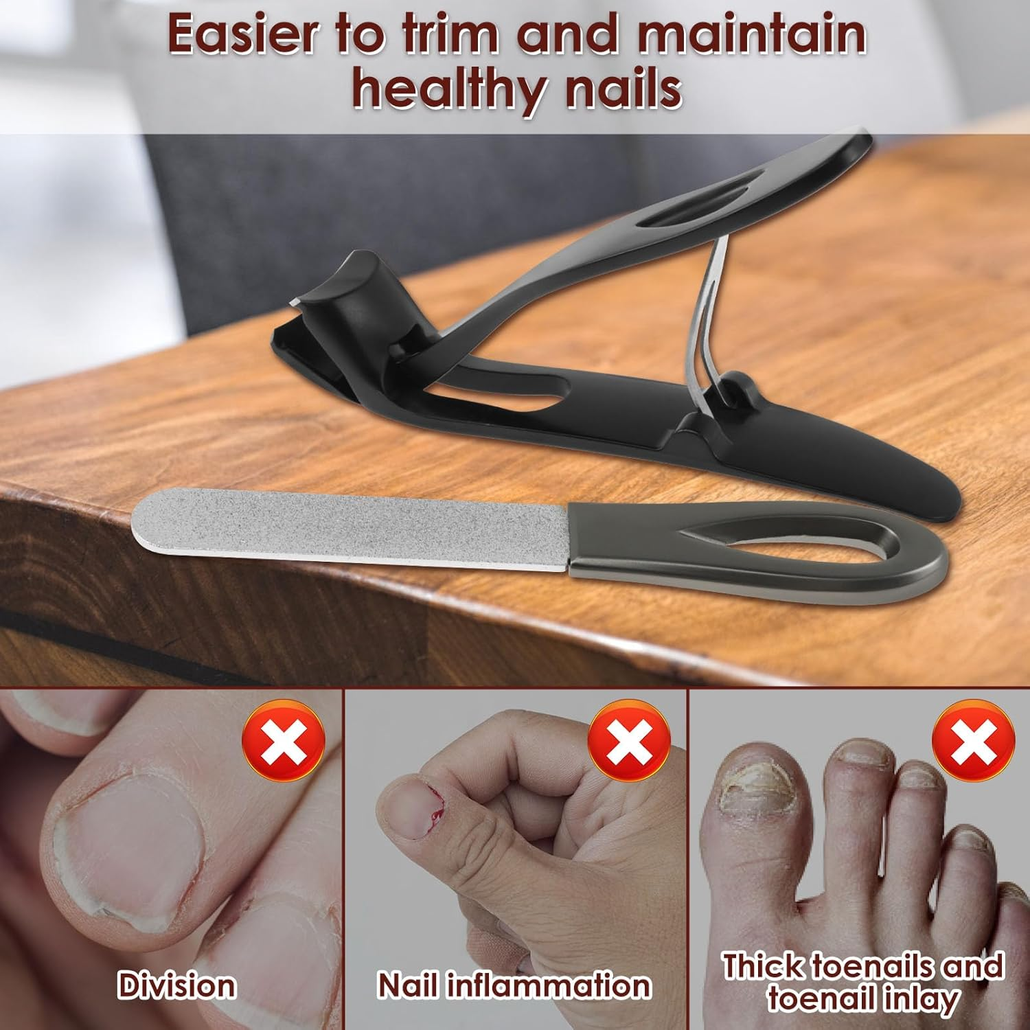 4 Pcs Nail Clipper Angled Head for Senior Ergonomic Toenail Trimmer for Thick Nails with Wide Jaw Opening Fingernail Clippers with Nail File for Men Women image number 5