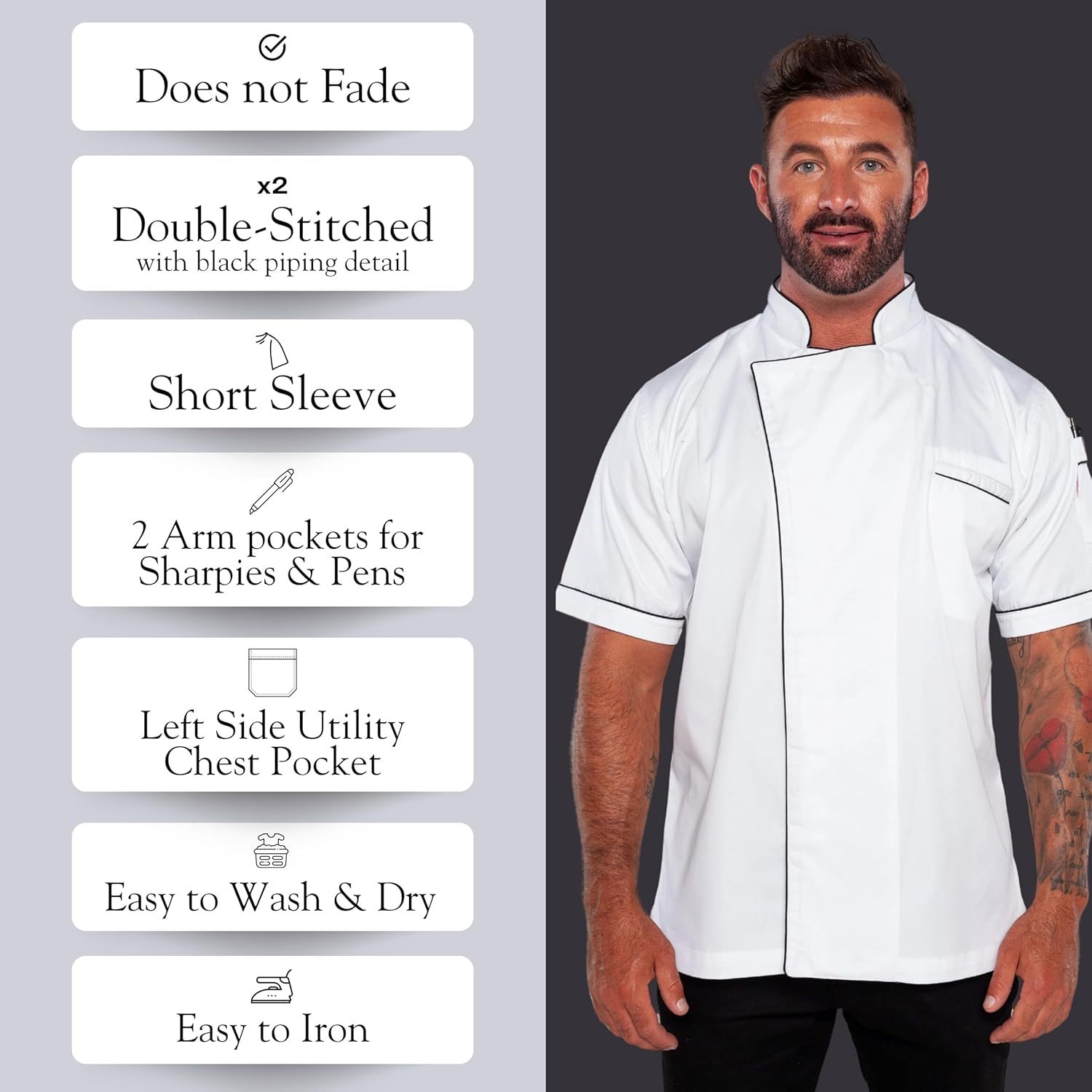 Ace Chef Apparels Stylish Gazi Chef Jacket with Coolvent, Black with Orange Trim, 3X-Large image number 3