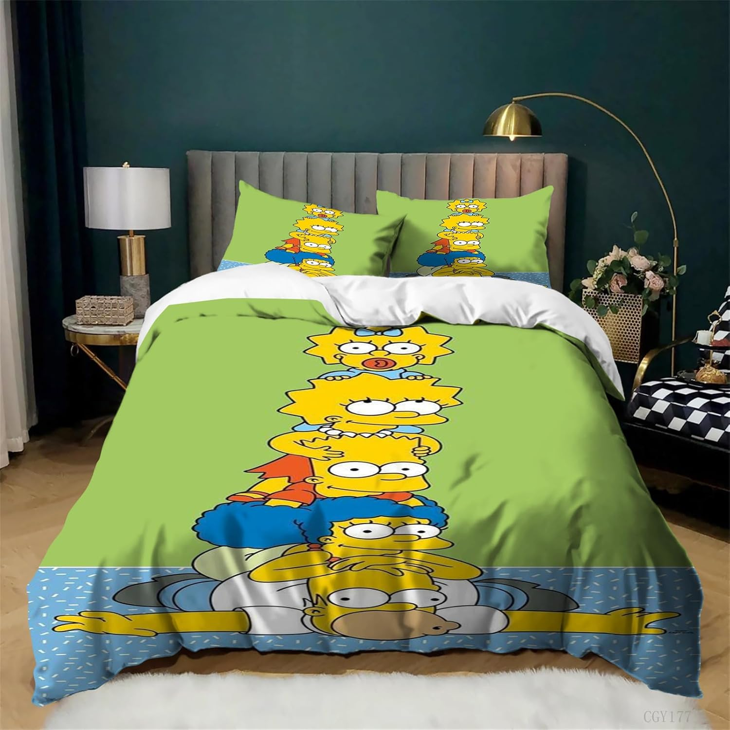 3Pcs the Simpsons Bedding Set Soft Breathable Quilt Cover Kids Bedroom Decor Light-Weight Duvet Cover with Pillowshams