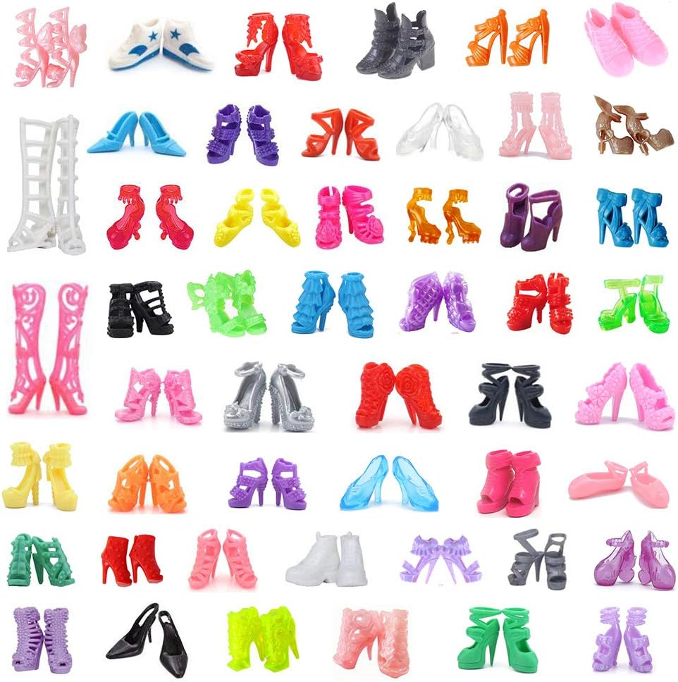 Doublewood 50Pairs 11.5" Fashion Doll Shoes Different Assorted Colors High Heel Shoes Doll Boots Flat Shoes Set for Barbie Doll image number 1
